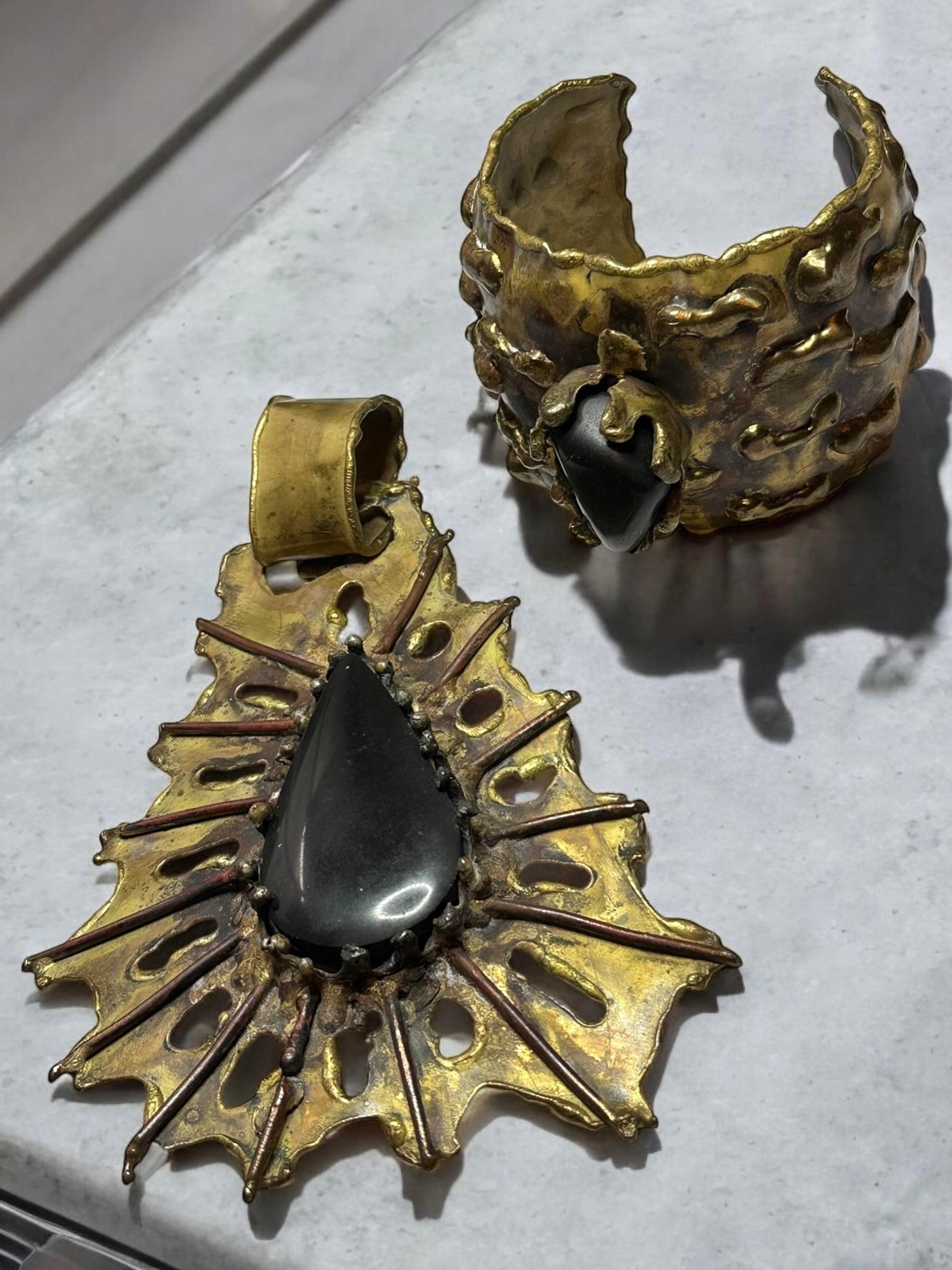 Brutalist Jewelry Set Bracelet & Monumental Pendant, Skandinavian 1960s For Sale 3