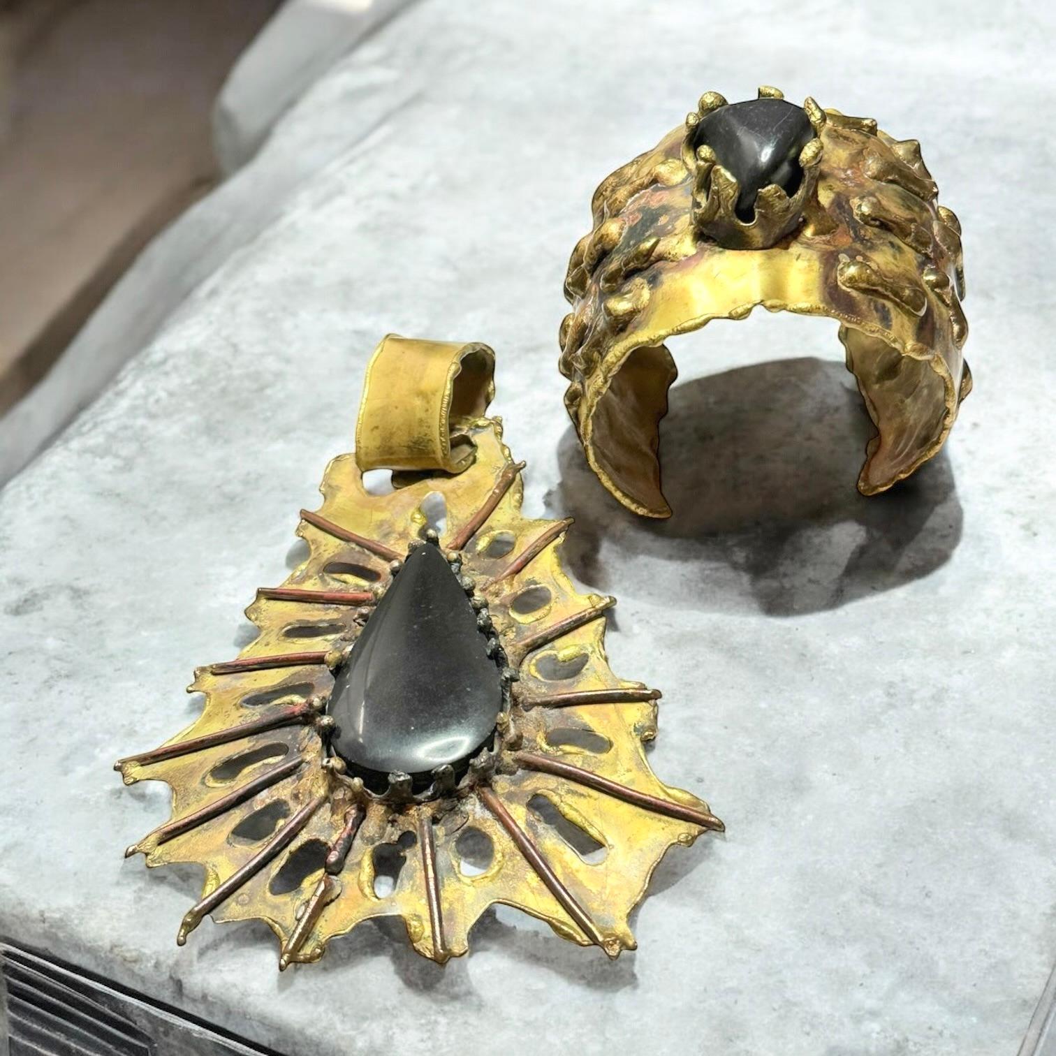 Brutalist Jewelry Set Bracelet & Monumental Pendant, Skandinavian 1960s For Sale 4