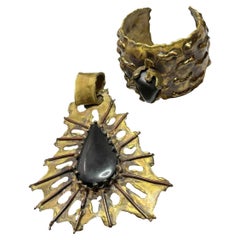 Brutalistisches Schmuck-Set-Armband und monumentaler Anhänger, Skandinavisch 1960er Jahre
