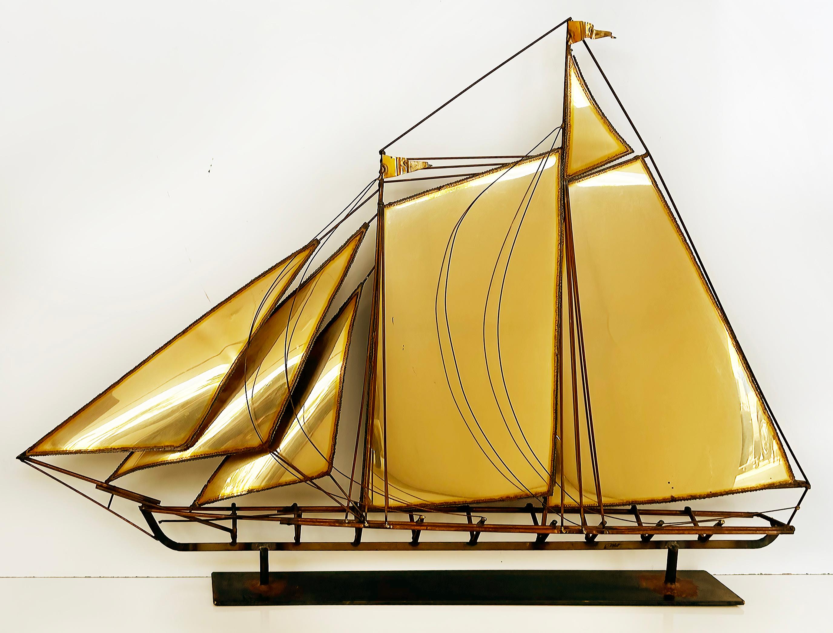 Brutalist John DeMott Large Sailboat Brass Sculpture Wall Sculpture For Sale 5