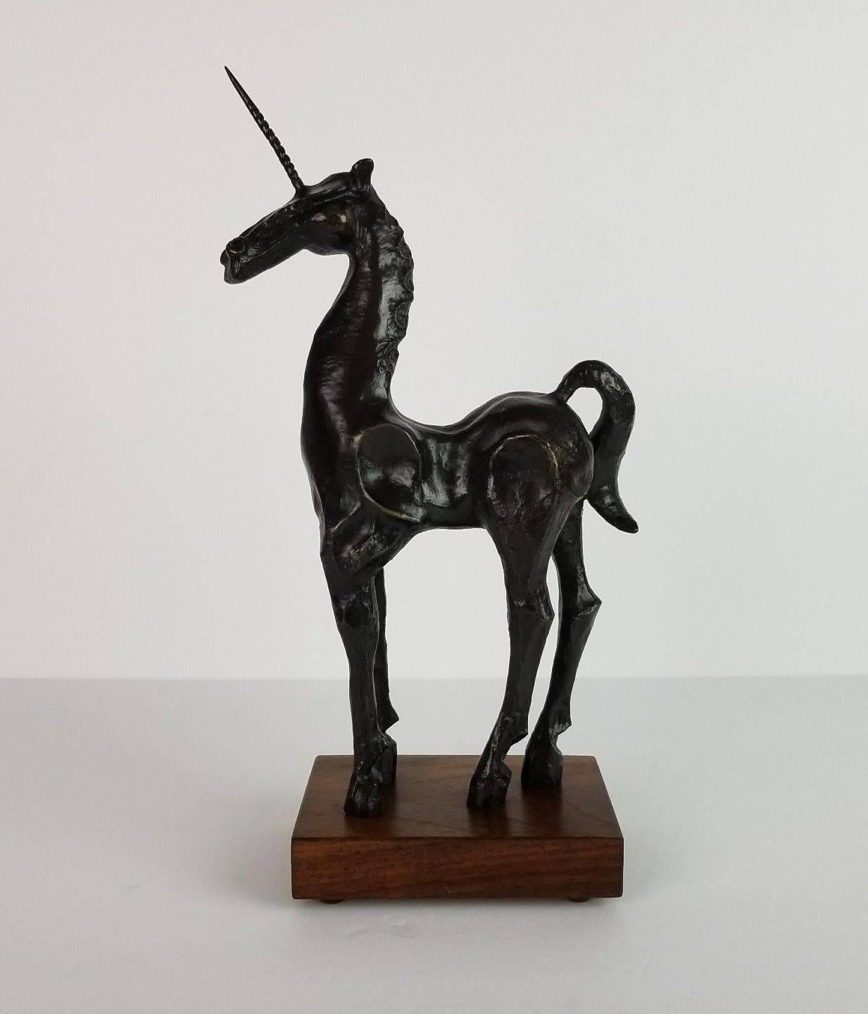 Brutalist bronze unicorn sculpture by John Jagger. Signed by the artist.
