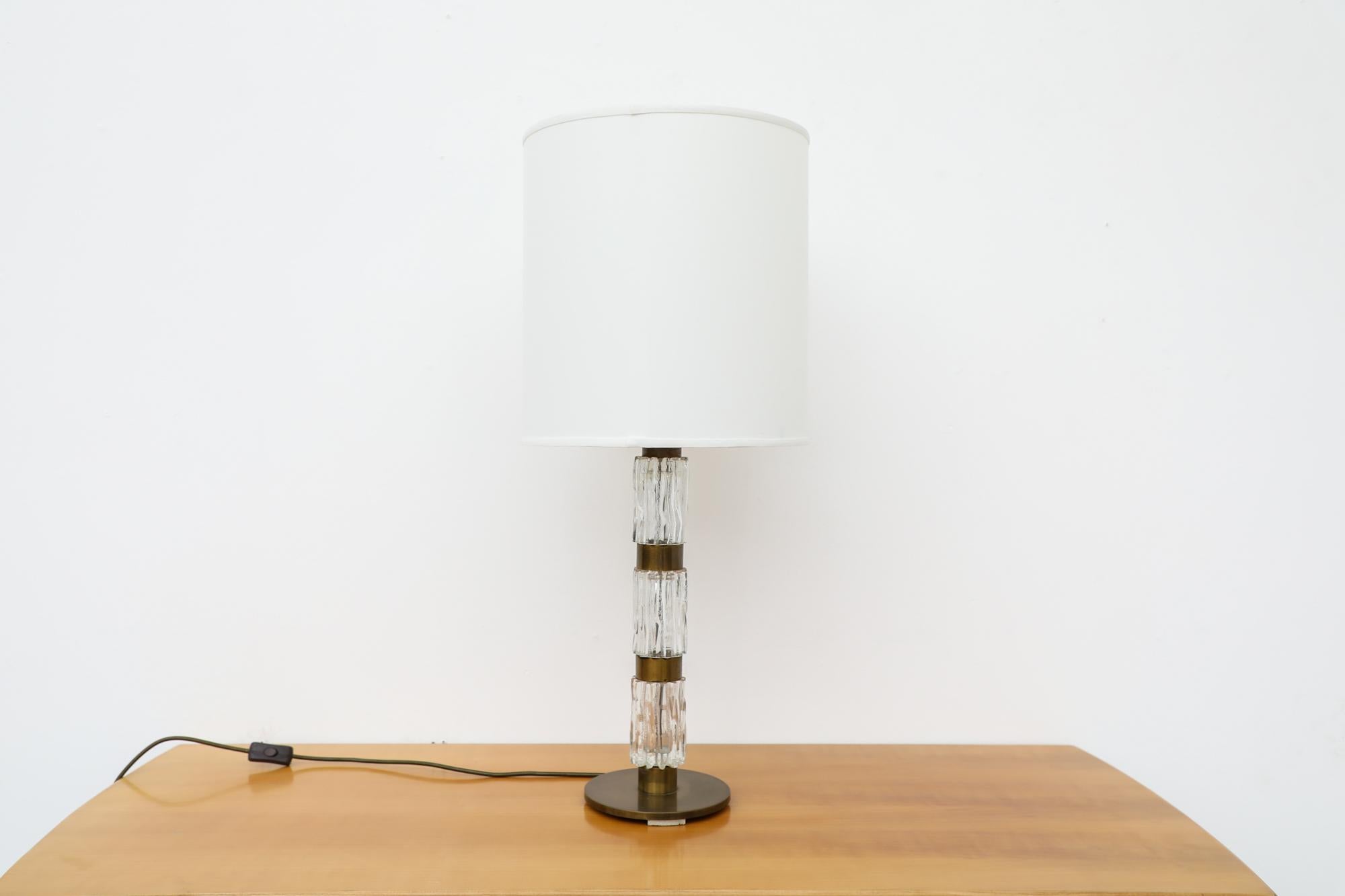 Maison Charles Inspired crystal and chrome lamp by Richard Essig for Kalmar. Shown with newer linen shade, sold separately. In original condition with visible wear consistent with its age and use.