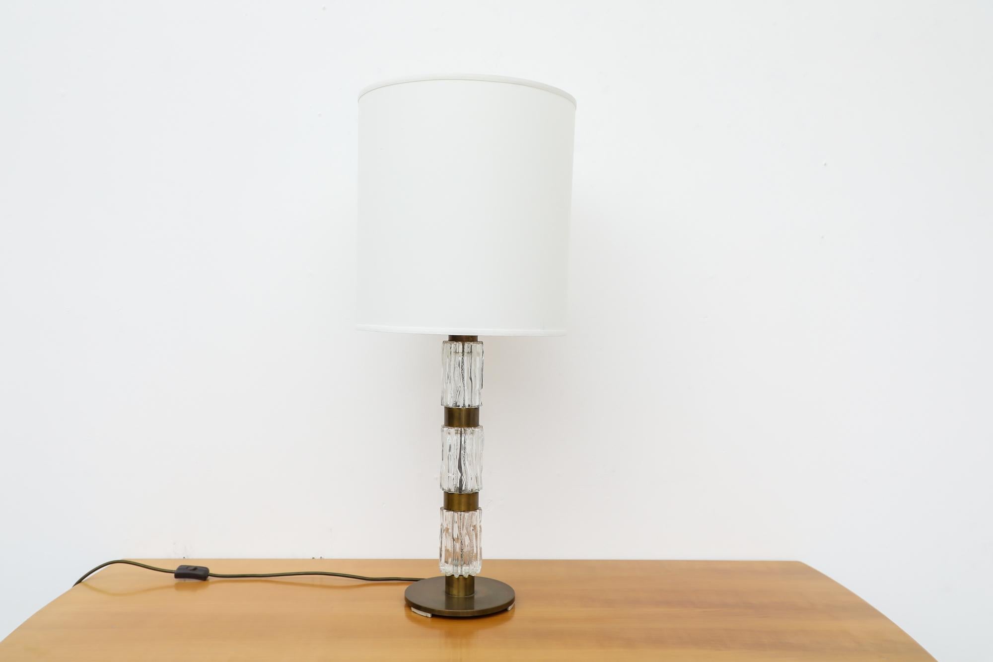 Mid-Century Modern Brutalist Kalmar Cast Glass and Brass Table Lamp by Richard Essig For Sale