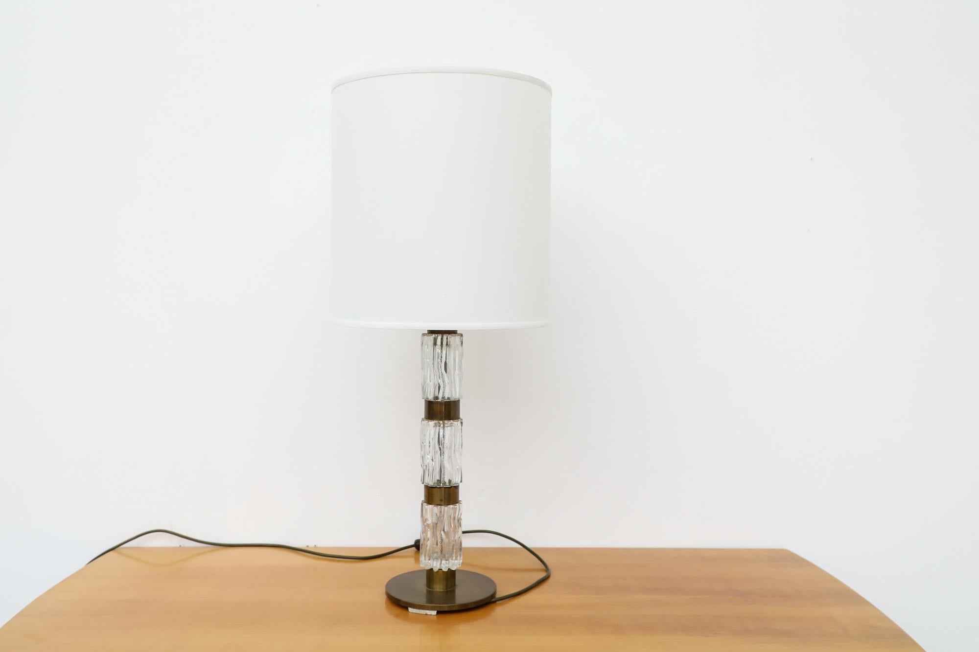 German Brutalist Kalmar Cast Glass and Brass Table Lamp by Richard Essig For Sale