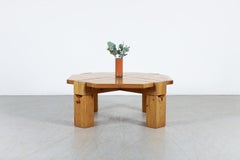 Brutalist Karl Anderssen & Söner Octagonal Pine Coffee Table, Hidden Drawers