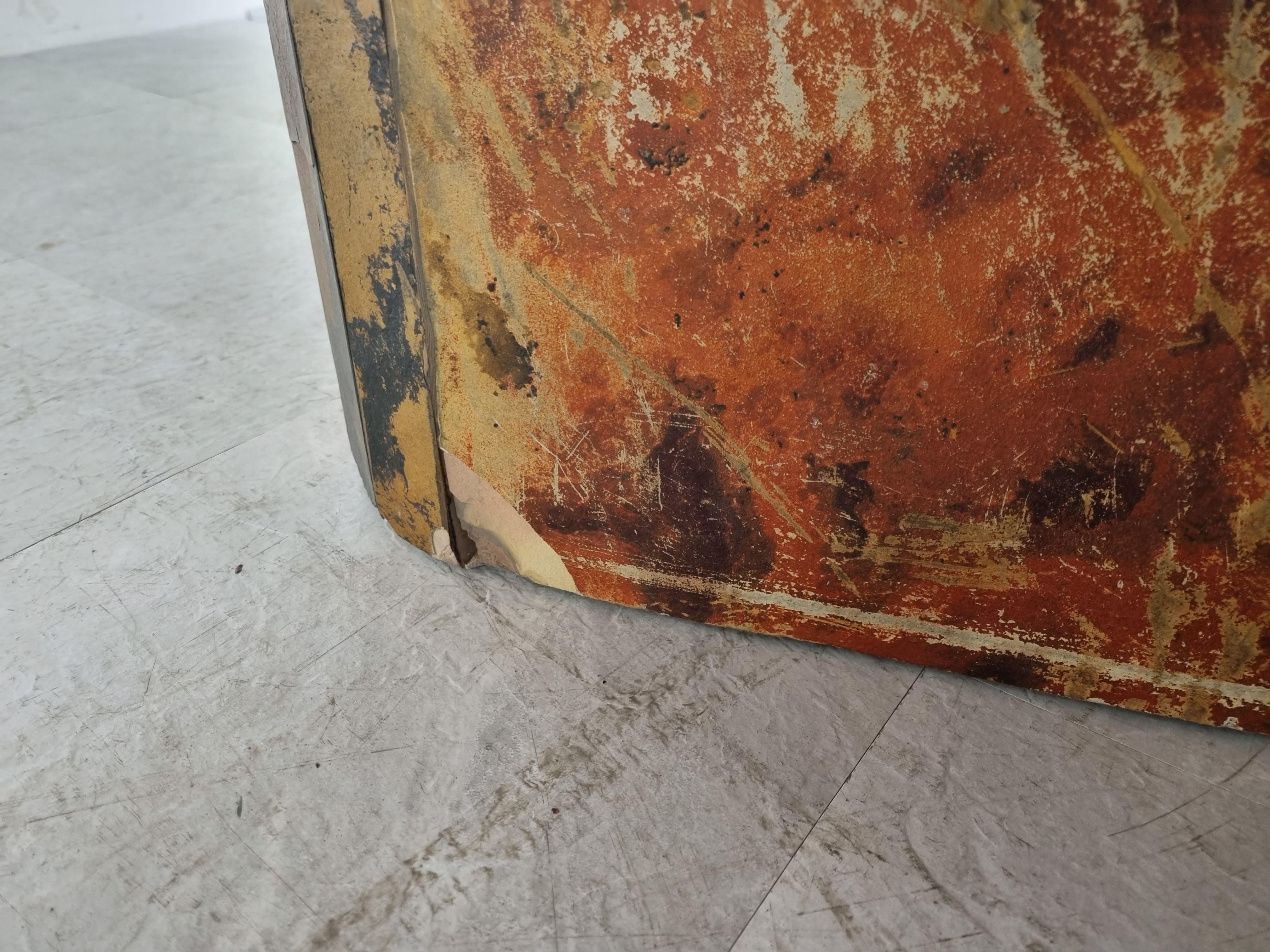 Brutalist slate and natural stone top coffee table with a beautiful mix of stones and colours.

The base is also made from the same material as the top, which is rare. Usually these tables have a black metal or wooden base.

The table is not