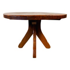 Brutalist Kunstmeubelen De Puydt Solid Round Rustic Oak Pedestal Table, Belgium