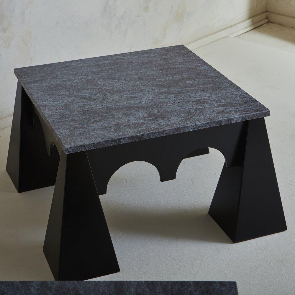 Brutalist Lacquered Wood + Marble Coffee Table, Italy, 1980s For Sale 5