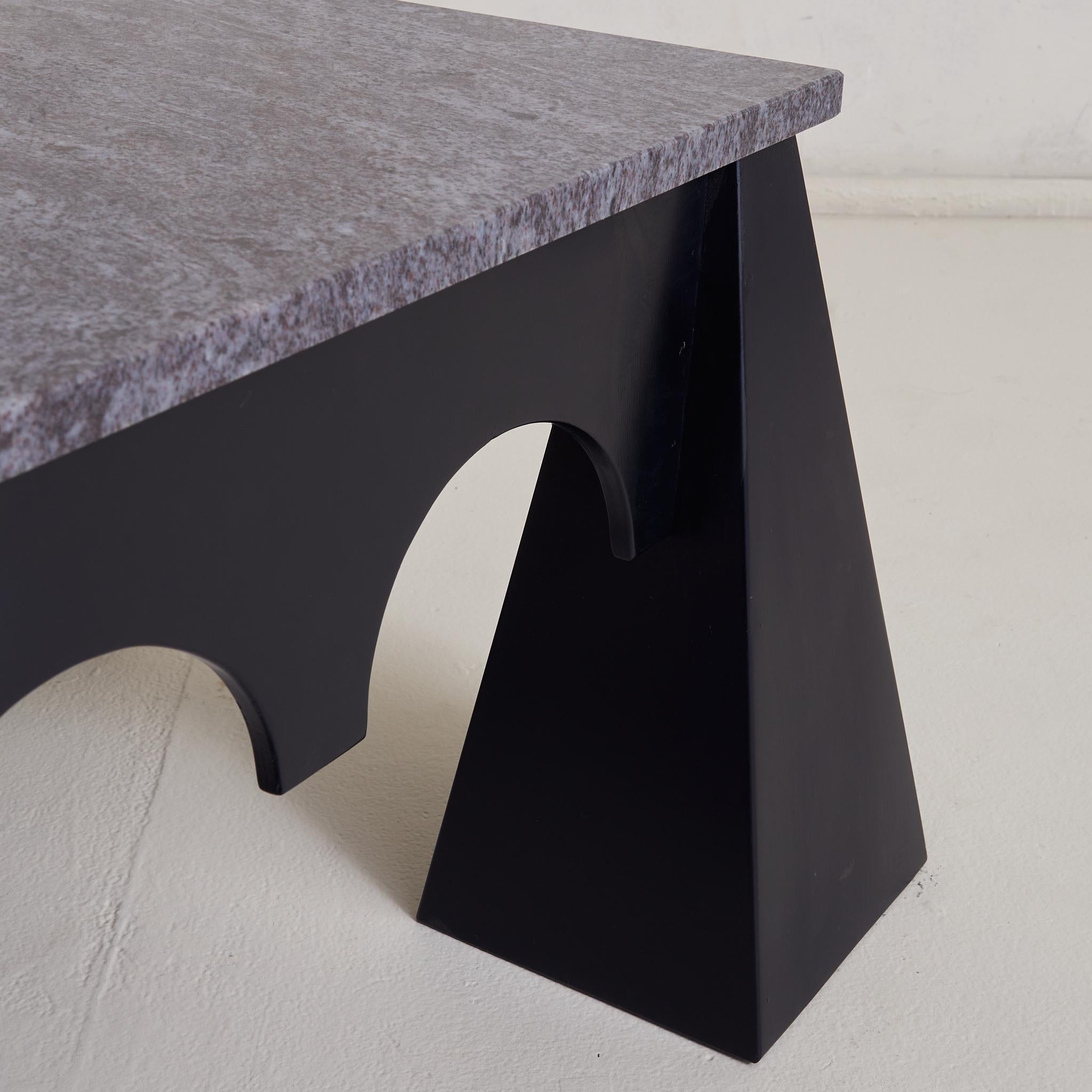 Italian Brutalist Lacquered Wood + Marble Coffee Table, Italy, 1980s