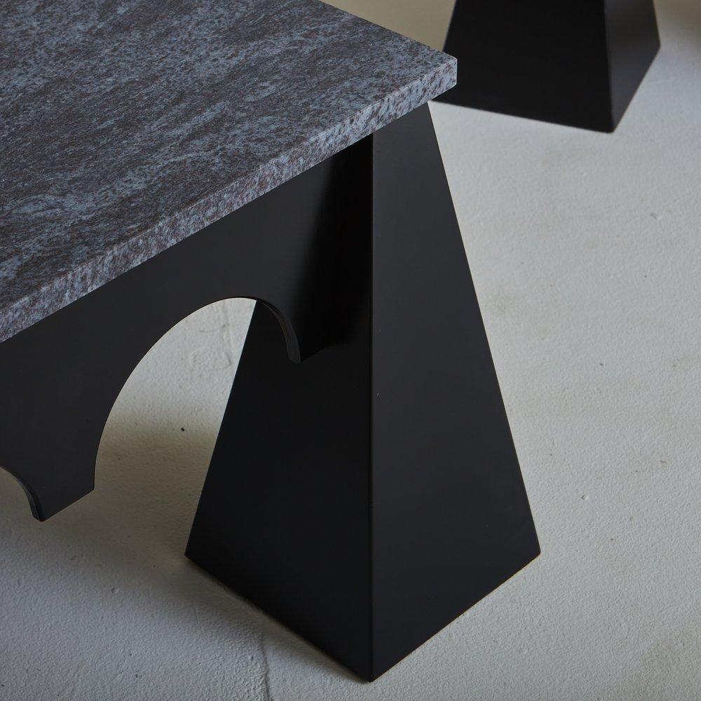 Brutalist Lacquered Wood + Marble Coffee Table, Italy, 1980s For Sale 1
