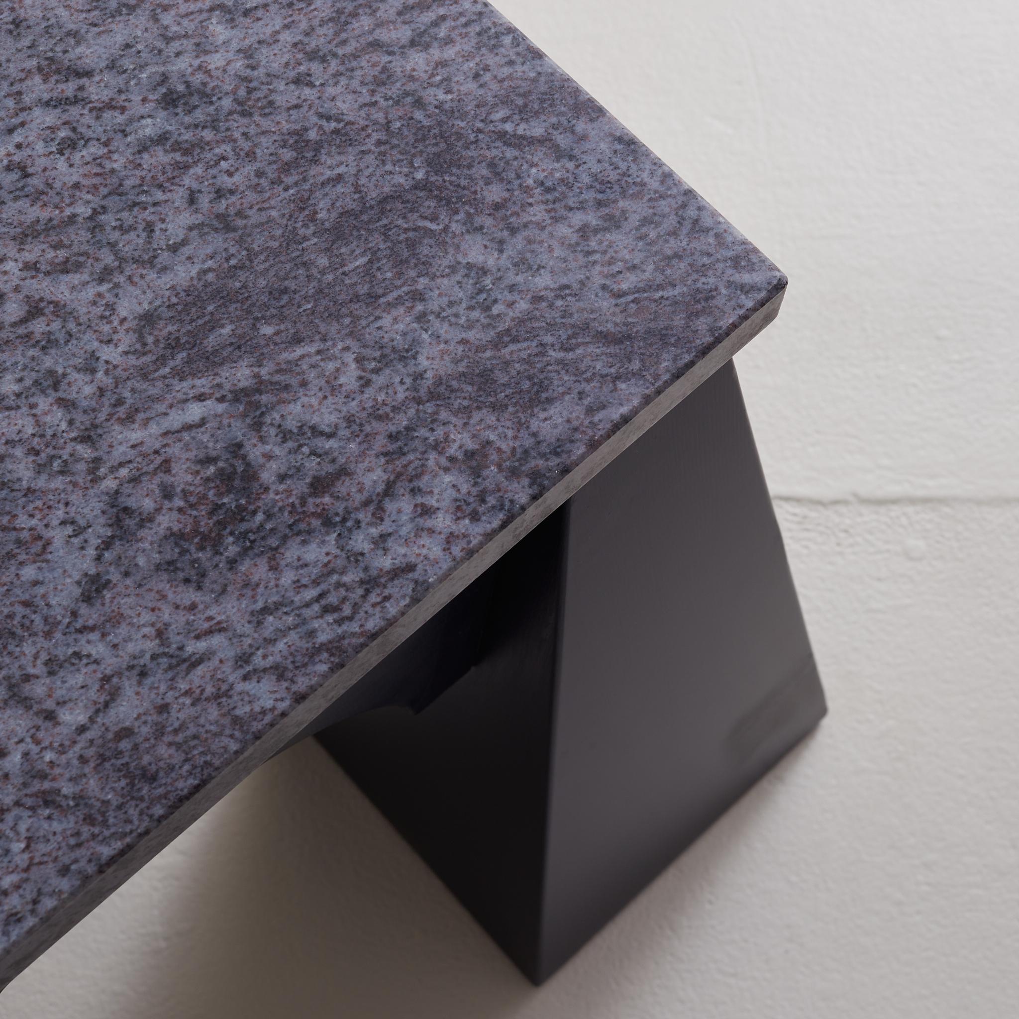 Brutalist Lacquered Wood + Marble Coffee Table, Italy, 1980s 2