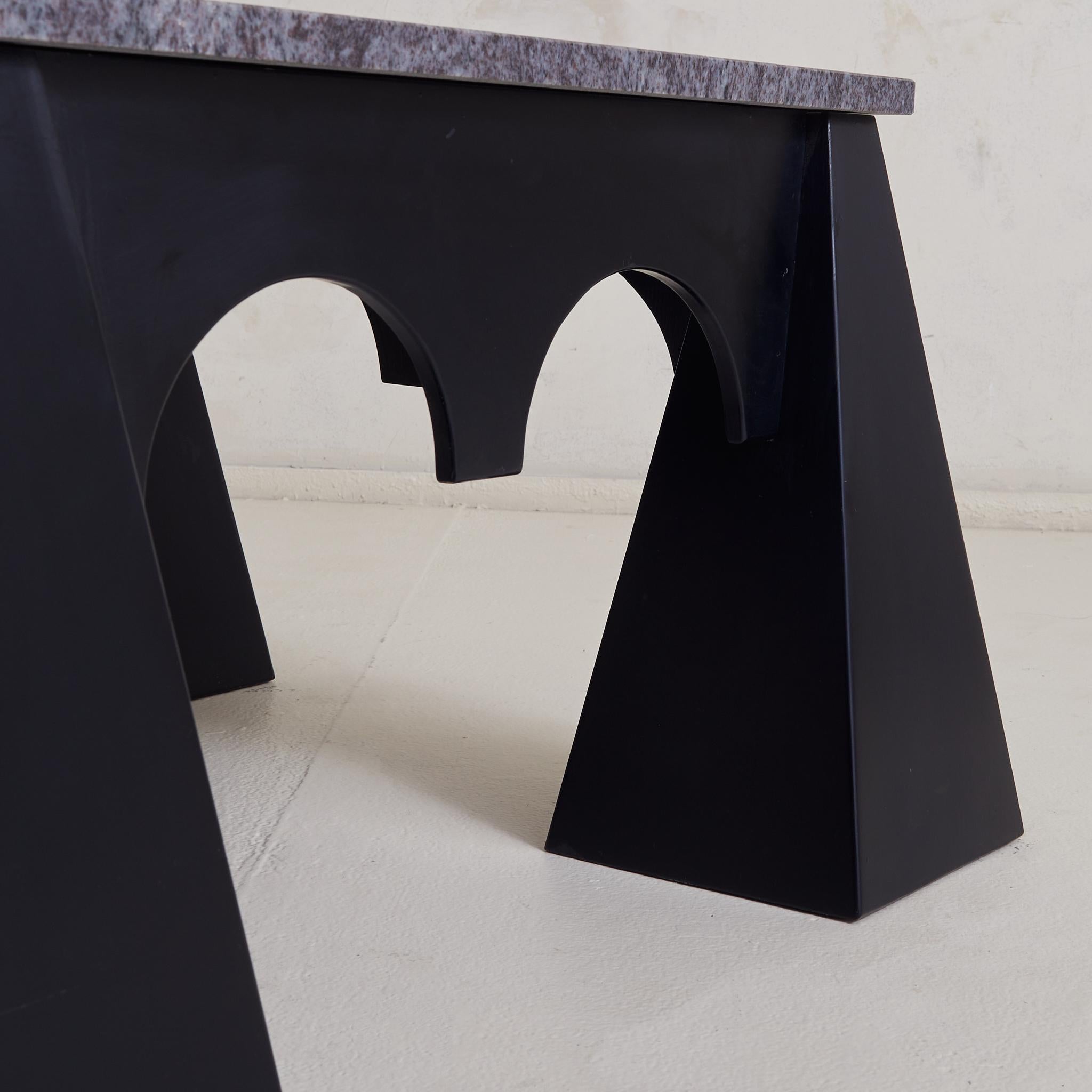 Brutalist Lacquered Wood + Marble Coffee Table, Italy, 1980s 3