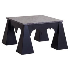 Brutalist Lacquered Wood + Marble Coffee Table, Italy, 1980s