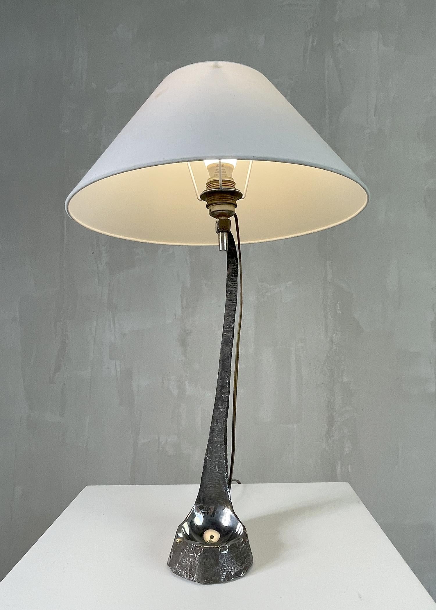 French Brutalist Lamp Base in Stainless Steel, 1970 For Sale