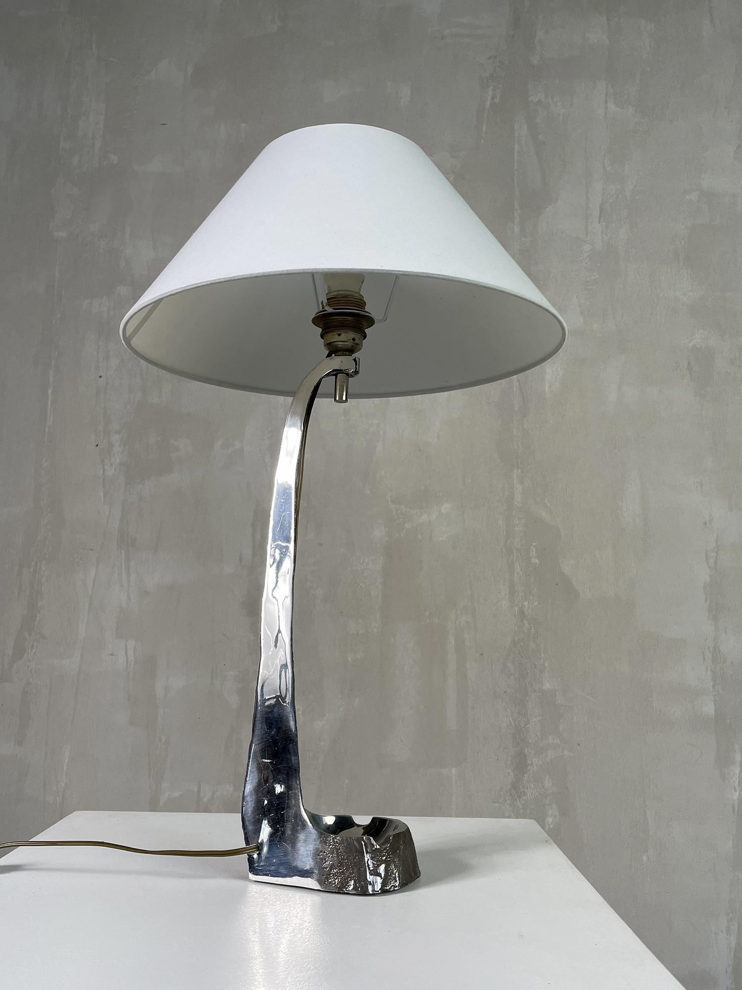 Polished Brutalist Lamp Base in Stainless Steel, 1970 For Sale