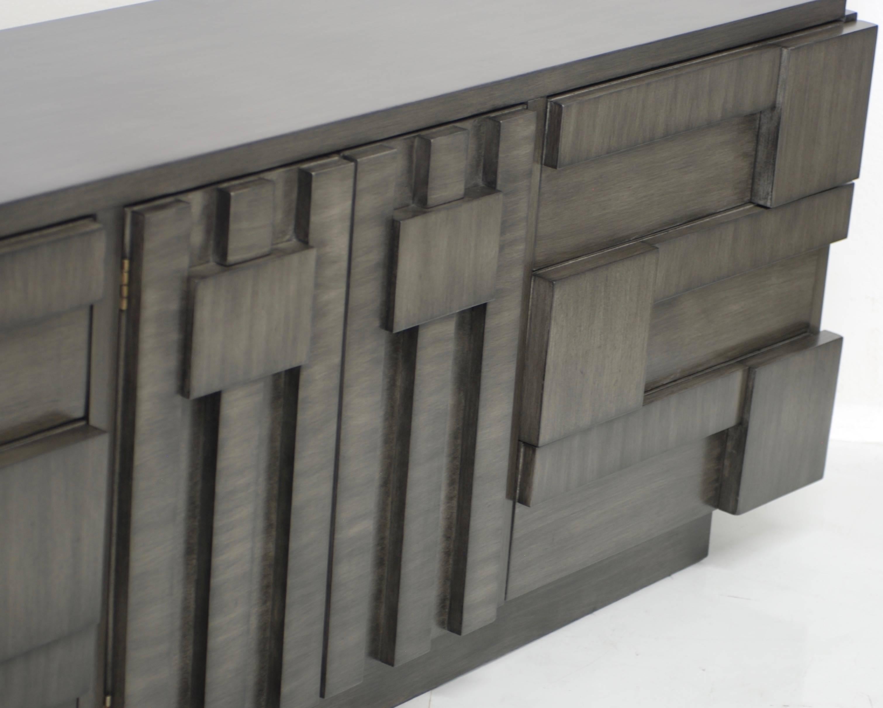 Brutalist Lane Mosaic Line Charcoal Gray Cabinet or Credenza 4