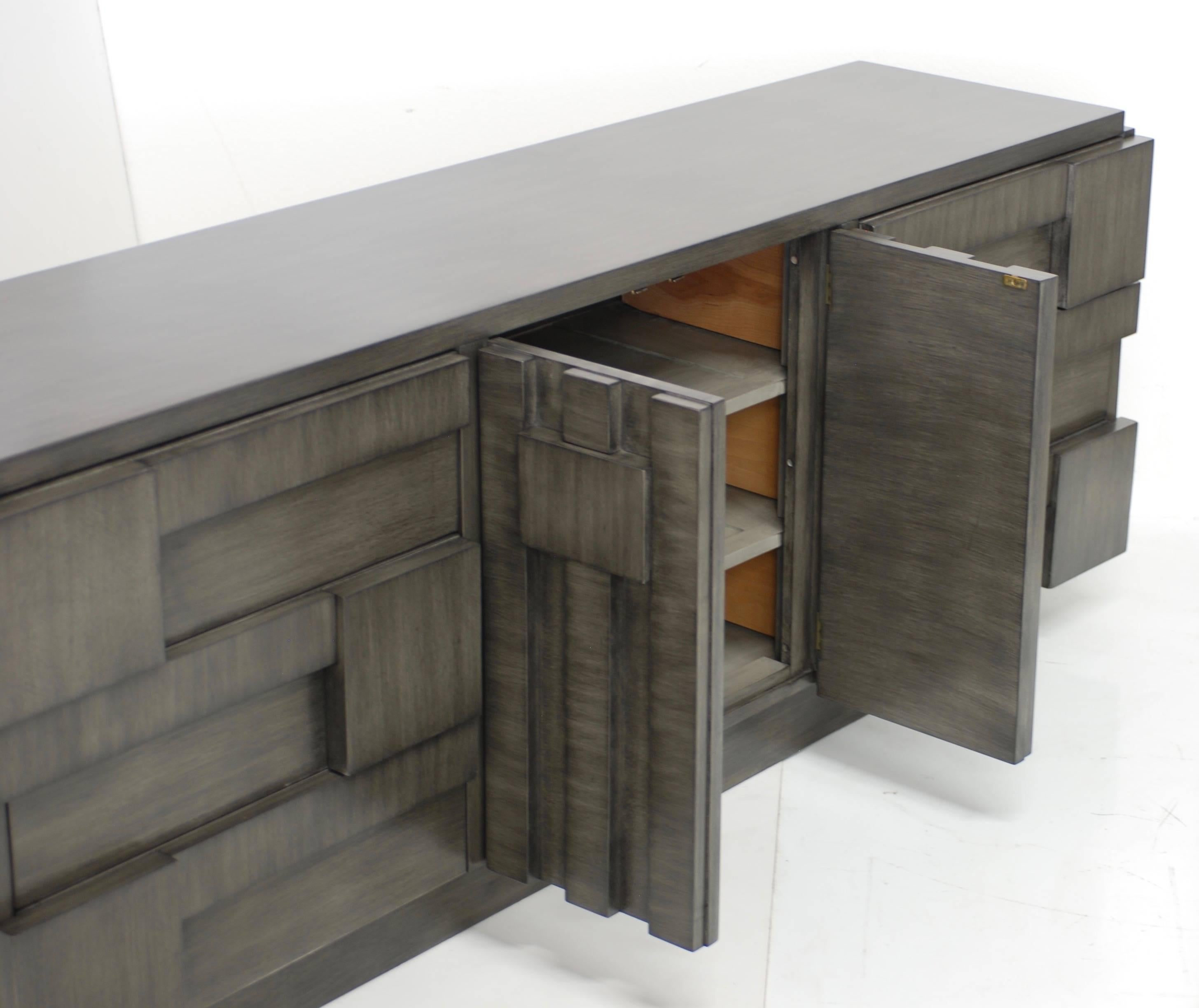 Brutalist Lane Mosaic Line Charcoal Gray Cabinet or Credenza 5