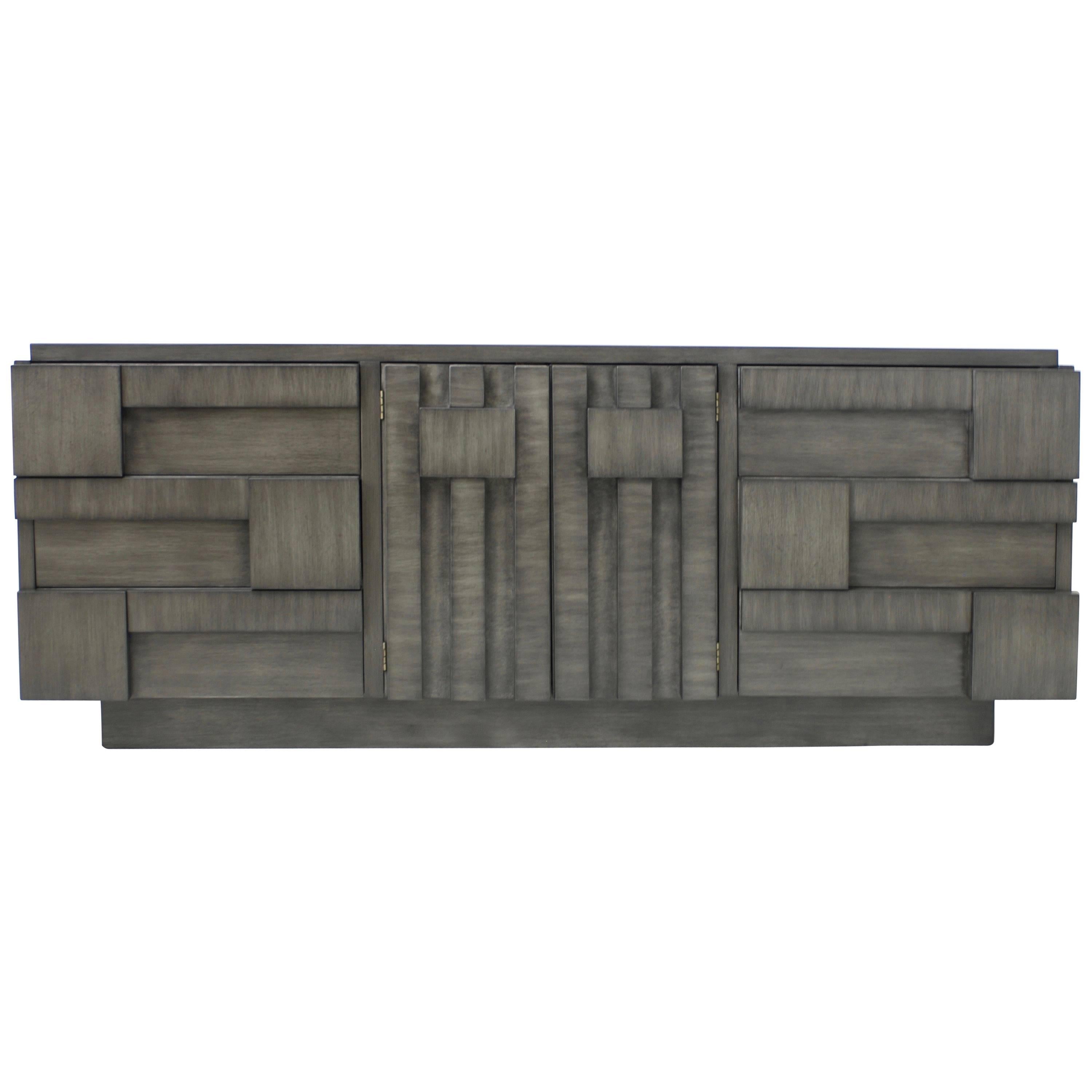 Brutalist Lane Mosaic Line Charcoal Gray Cabinet or Credenza