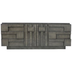 Brutalist Lane Mosaic Line Charcoal Gray Cabinet or Credenza