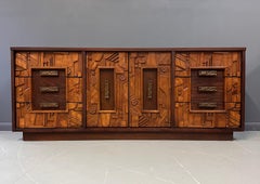 Brutalist Lane Pueblo Style Dresser with Matching Double Mirror Midcentury