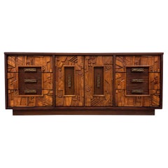 Brutalist Lane Pueblo Style Dresser with Matching Double Mirror Midcentury