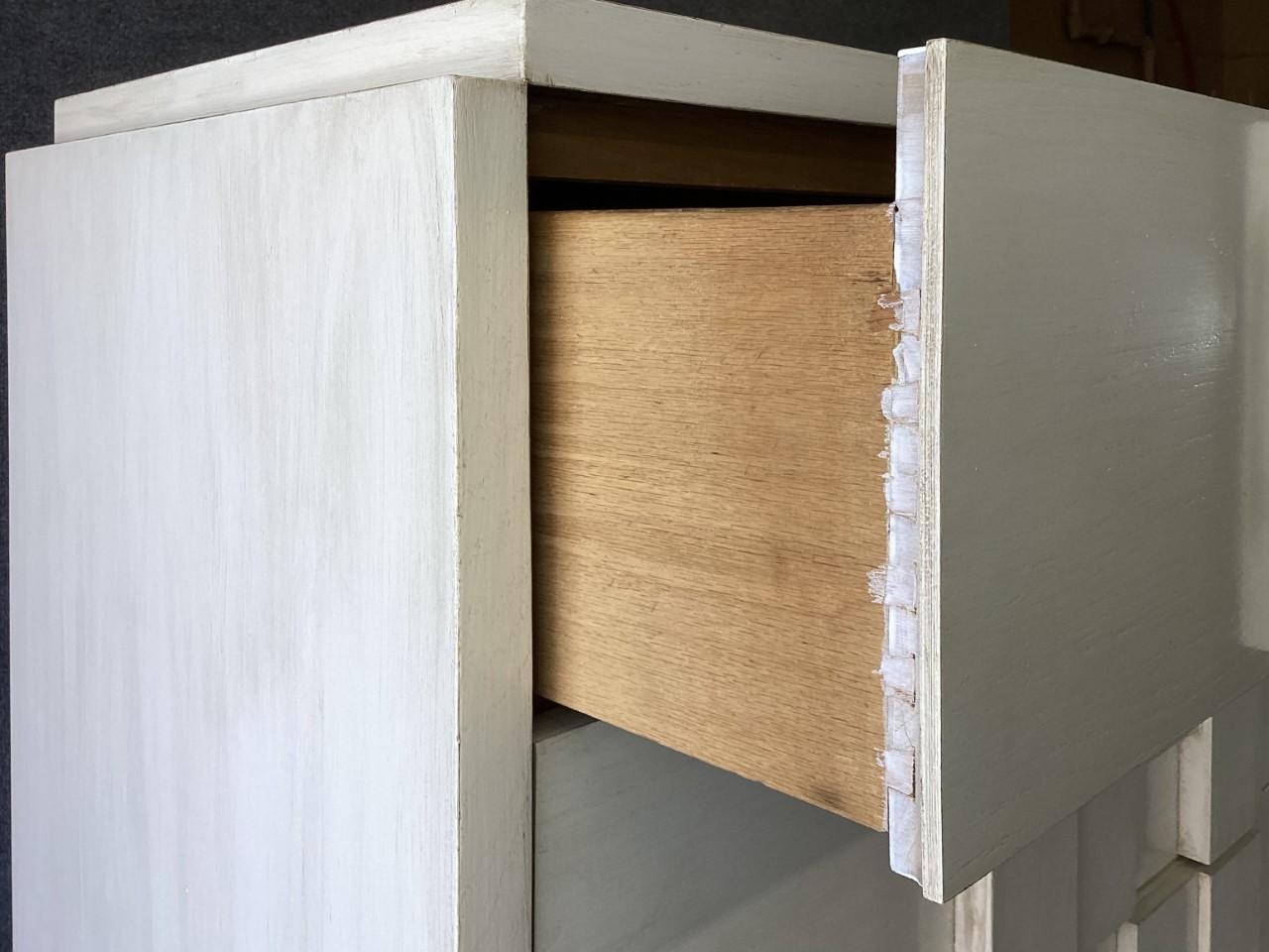 American Brutalist Lane Staccato Tall Dresser Restored in Burnished Custom White Enamel For Sale