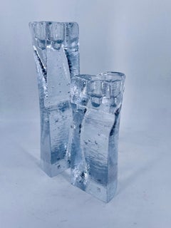 Brutalist Large Glass Candleholders Set Designed by Kjell Engman for Kosta Boda