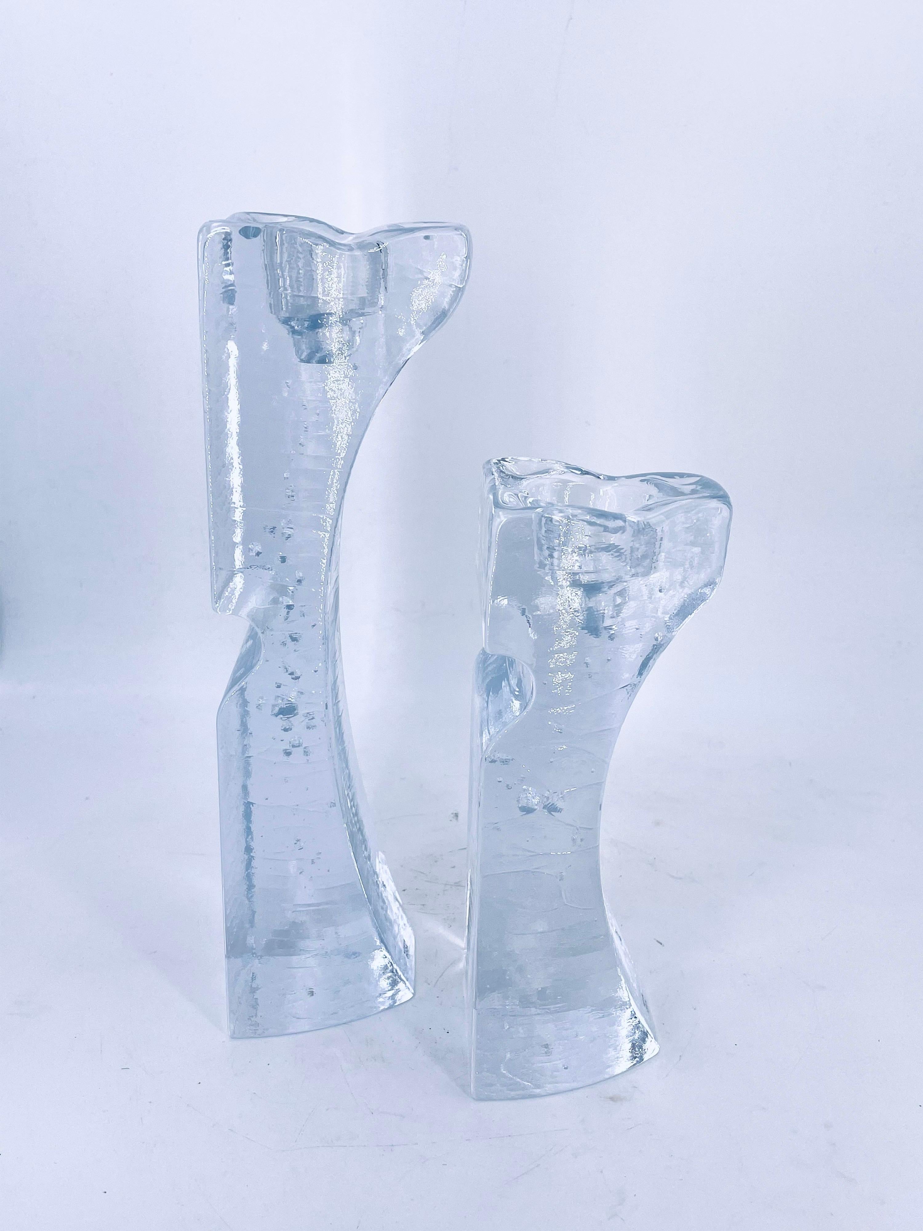 Art Glass Brutalist Large Glass Candleholders Set Designed by Kjell Engman for Kosta Boda For Sale