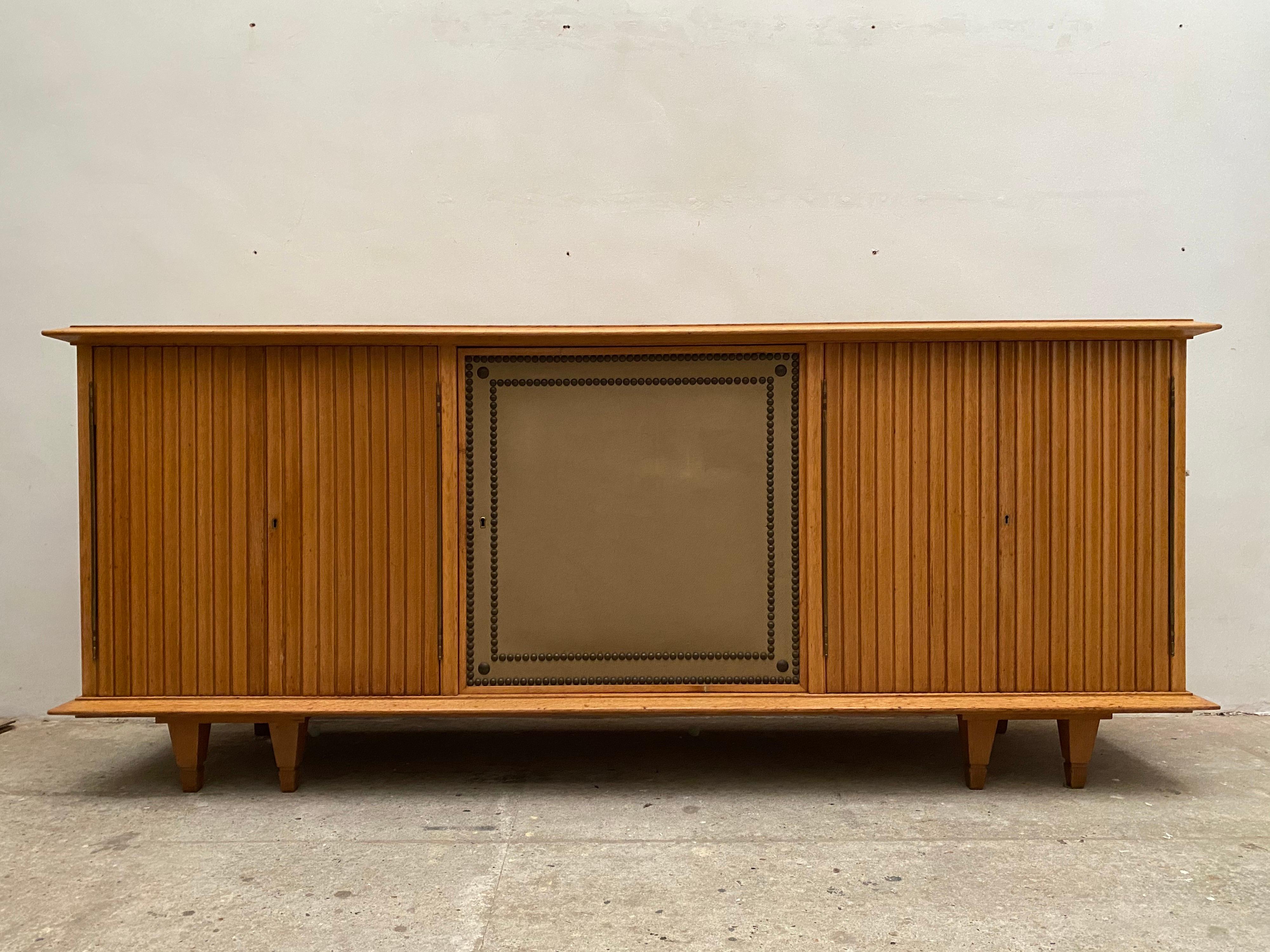 Art Deco Brutalist Large Sideboard with Slatted Front 1940s De Coene, Belgium For Sale