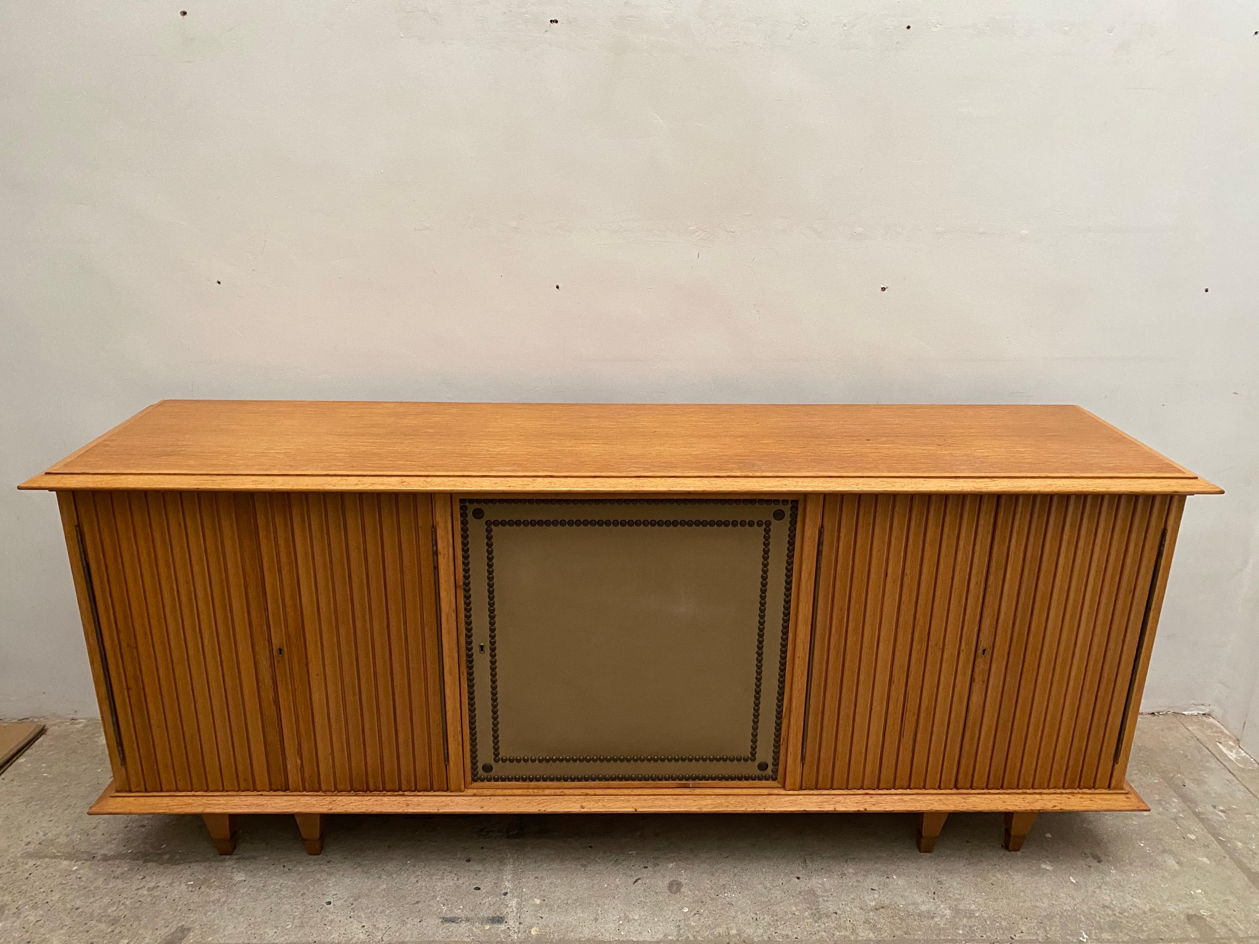 Brutalist Large Sideboard with Slatted Front 1940s De Coene, Belgium In Good Condition For Sale In Antwerp, BE