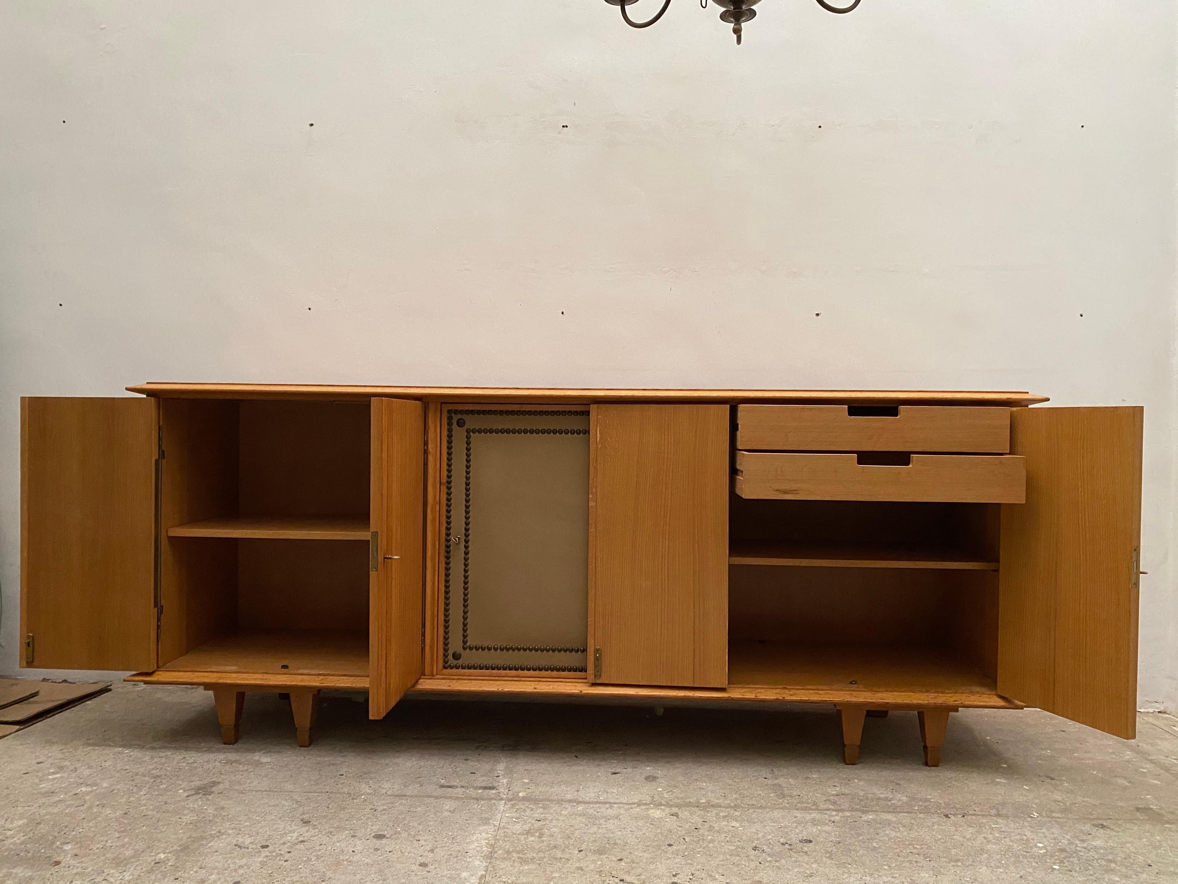 Mid-20th Century Brutalist Large Sideboard with Slatted Front 1940s De Coene, Belgium For Sale