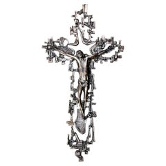 Brutalist largesize crucifix jesus design vintage bronzed metalwork in years '60