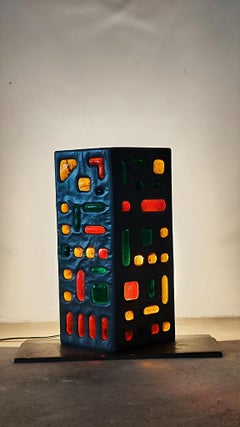 Brutalist lead and glass lamp - 1950s - Jacques Avoinet - France