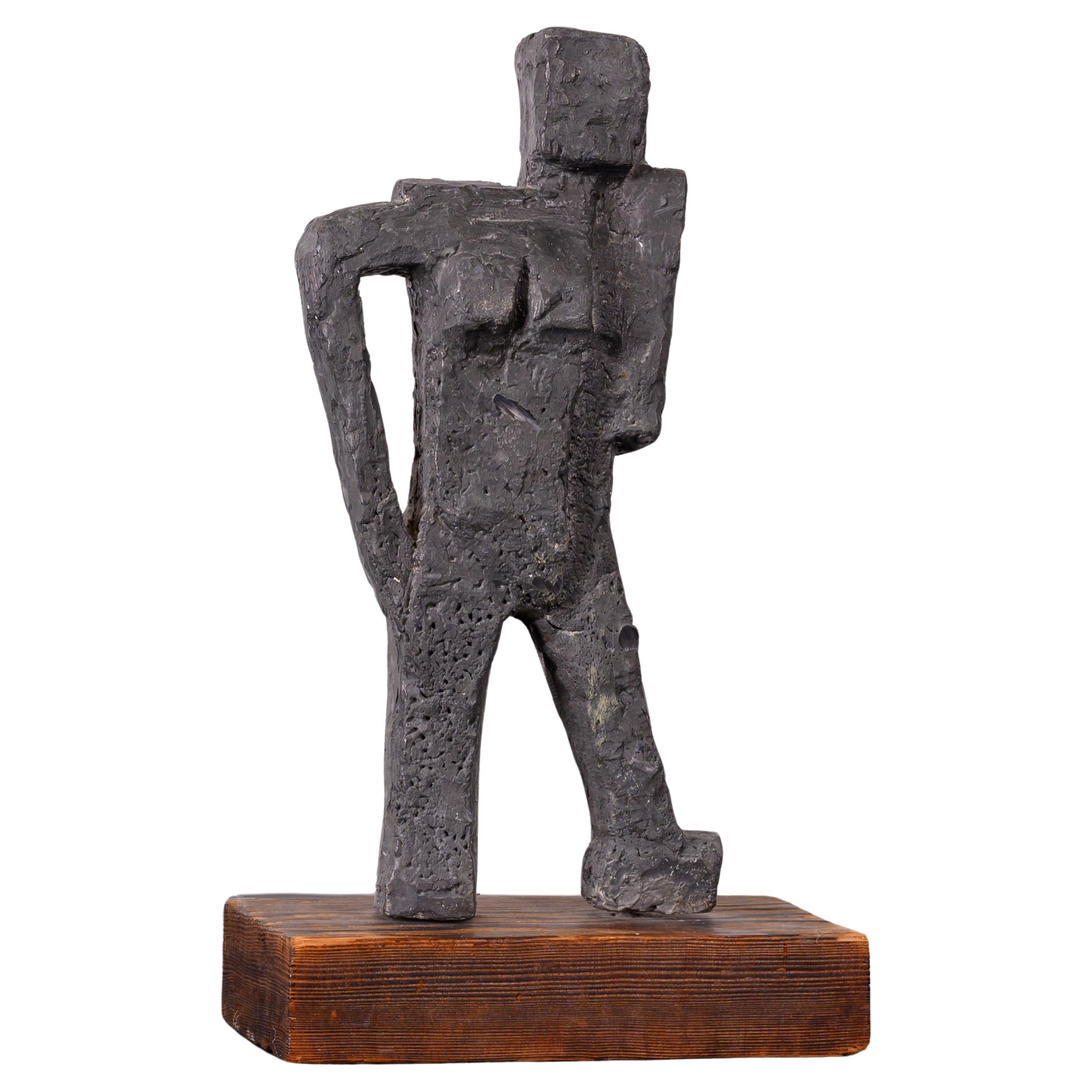 Brutalist Lead Figural Sculpture For Sale
