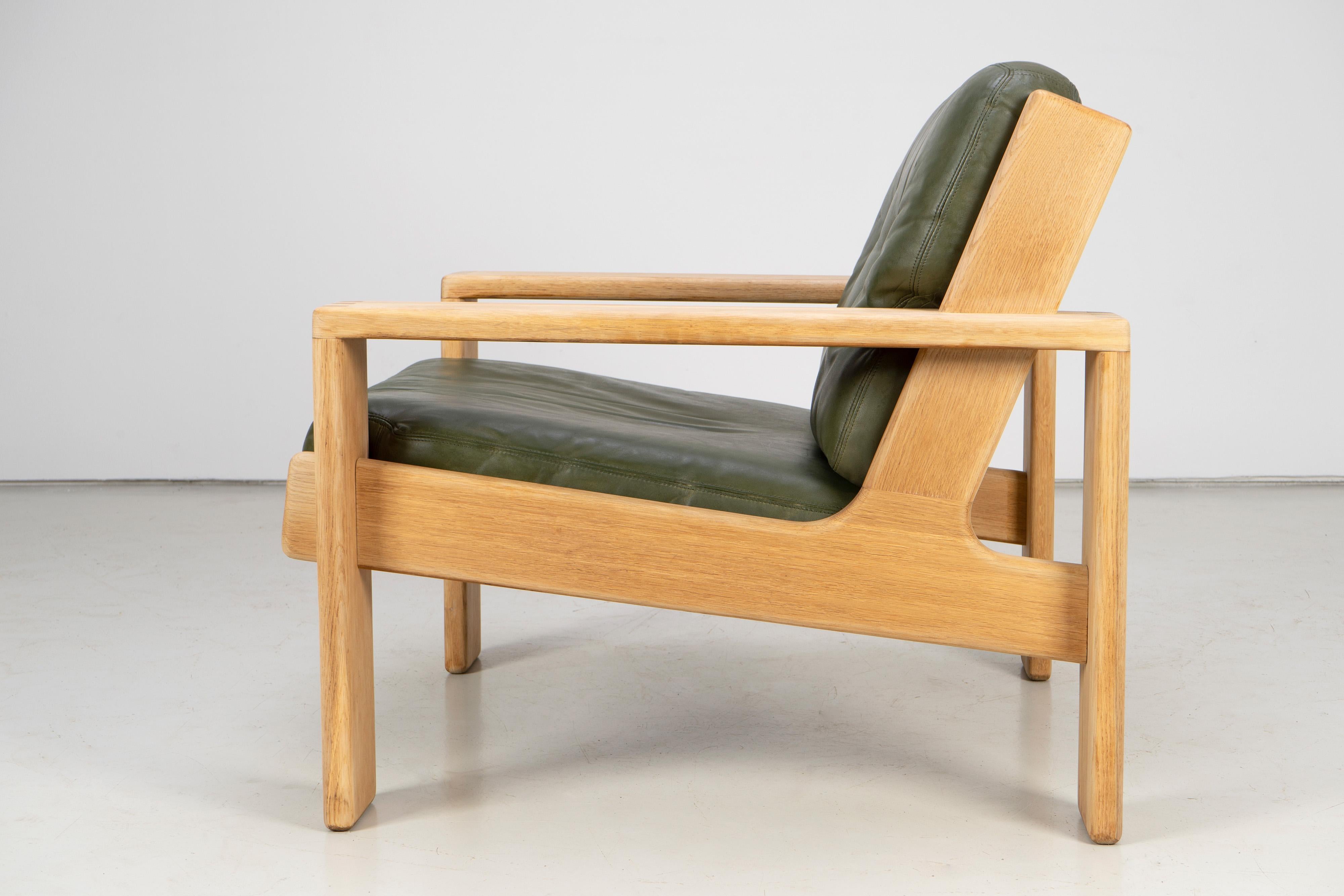Brutalist Leather and Oak Lounge Chairs, Asko, 1960s 1