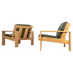 Loungesessel aus Leder und Eiche im Stil des Brutalismus, Asko, 1960er Jahre