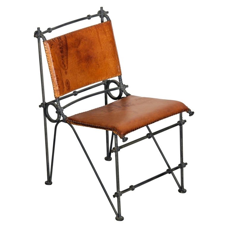 Brutalist Leather and Wrought Iron Side Chair Attributed to Ilana Goor at  1stDibs | leather iron chair