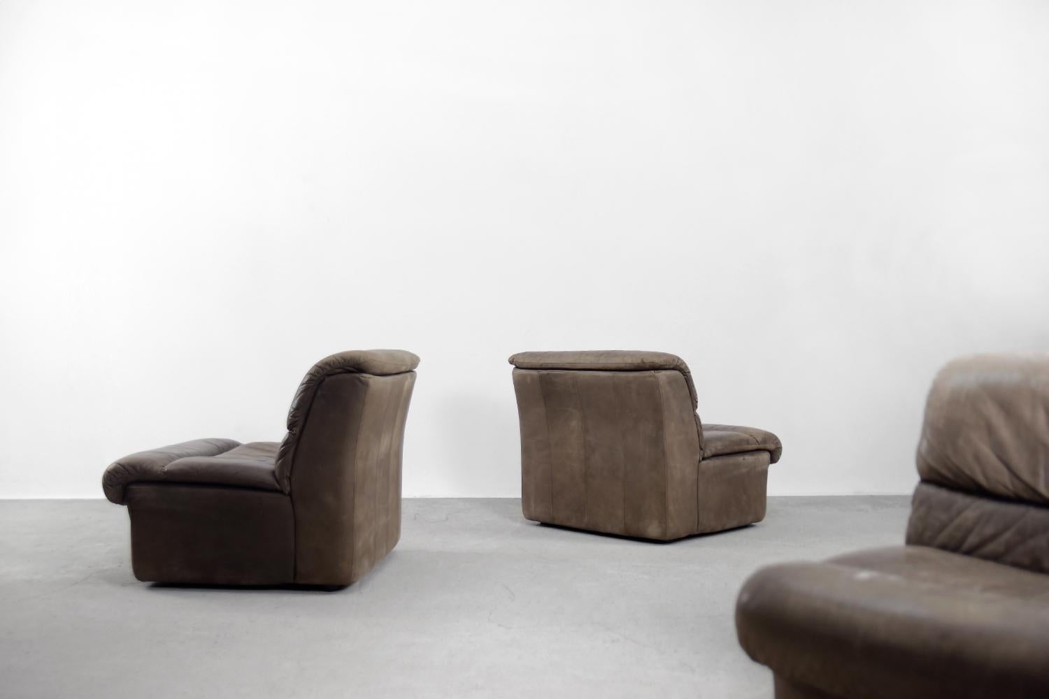 Vintage Brutalist Brown Leather Modular Corner Sofa by  Musterring International 5
