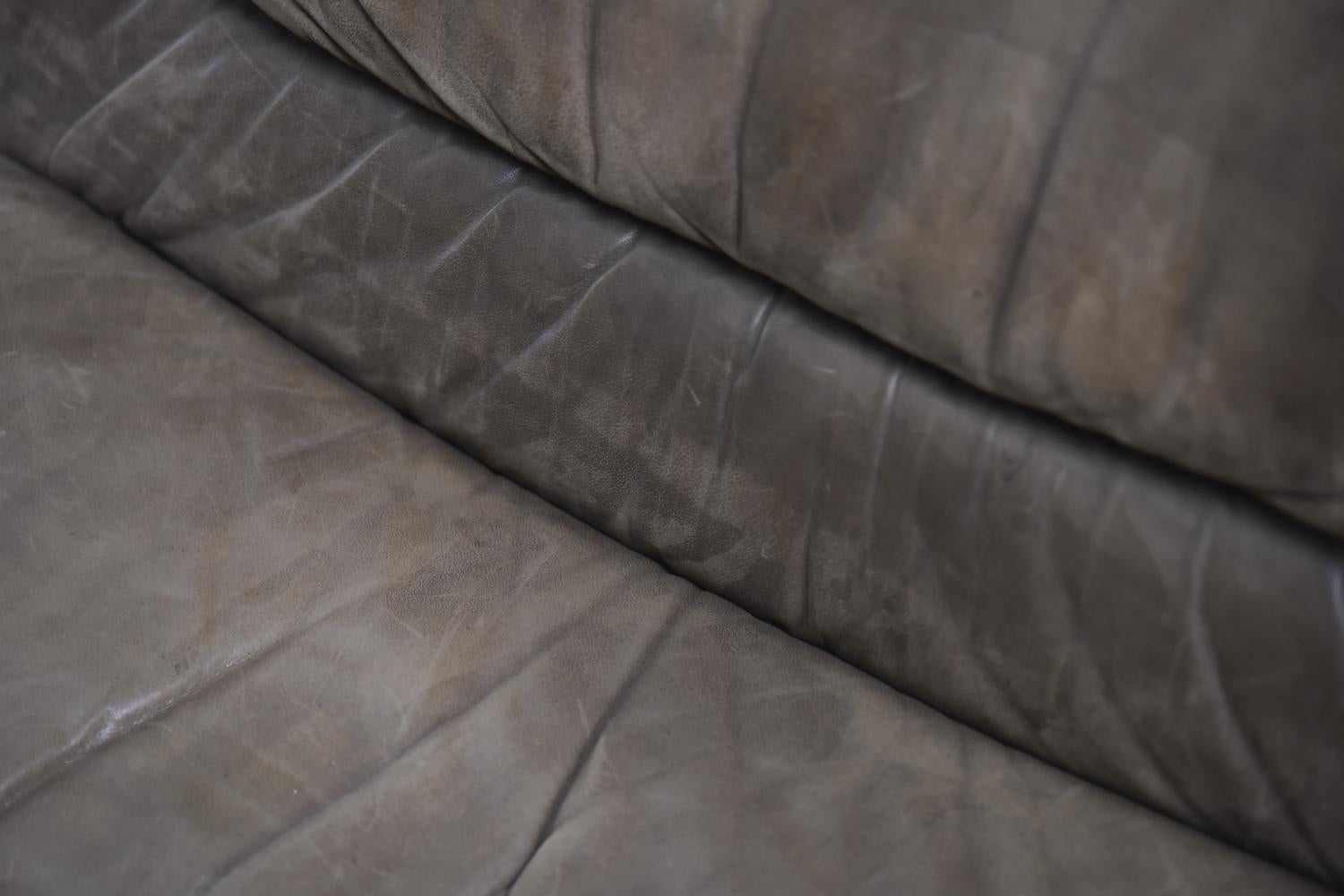 Vintage Brutalist Brown Leather Modular Corner Sofa by  Musterring International 6