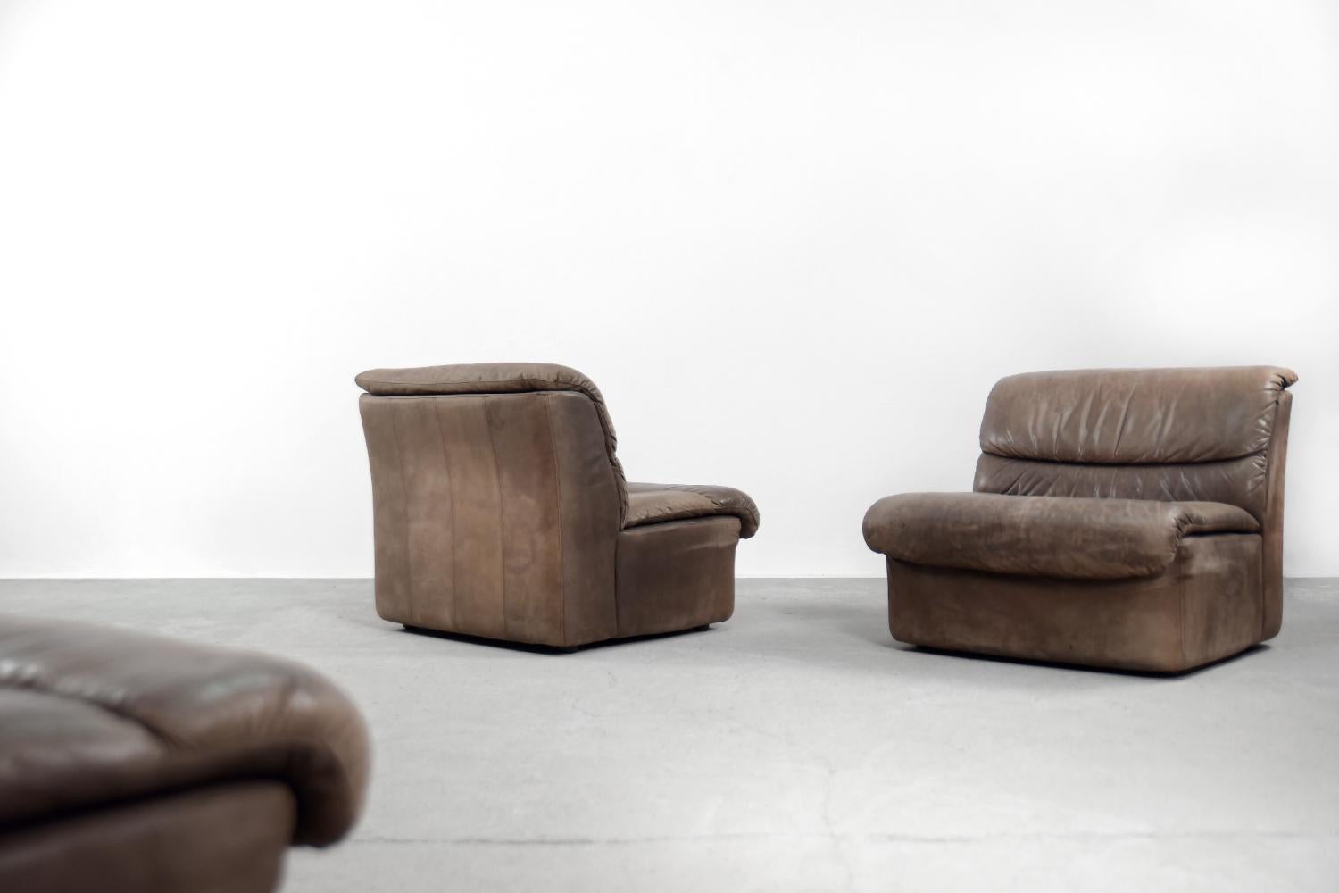 Vintage Brutalist Brown Leather Modular Corner Sofa by  Musterring International 1