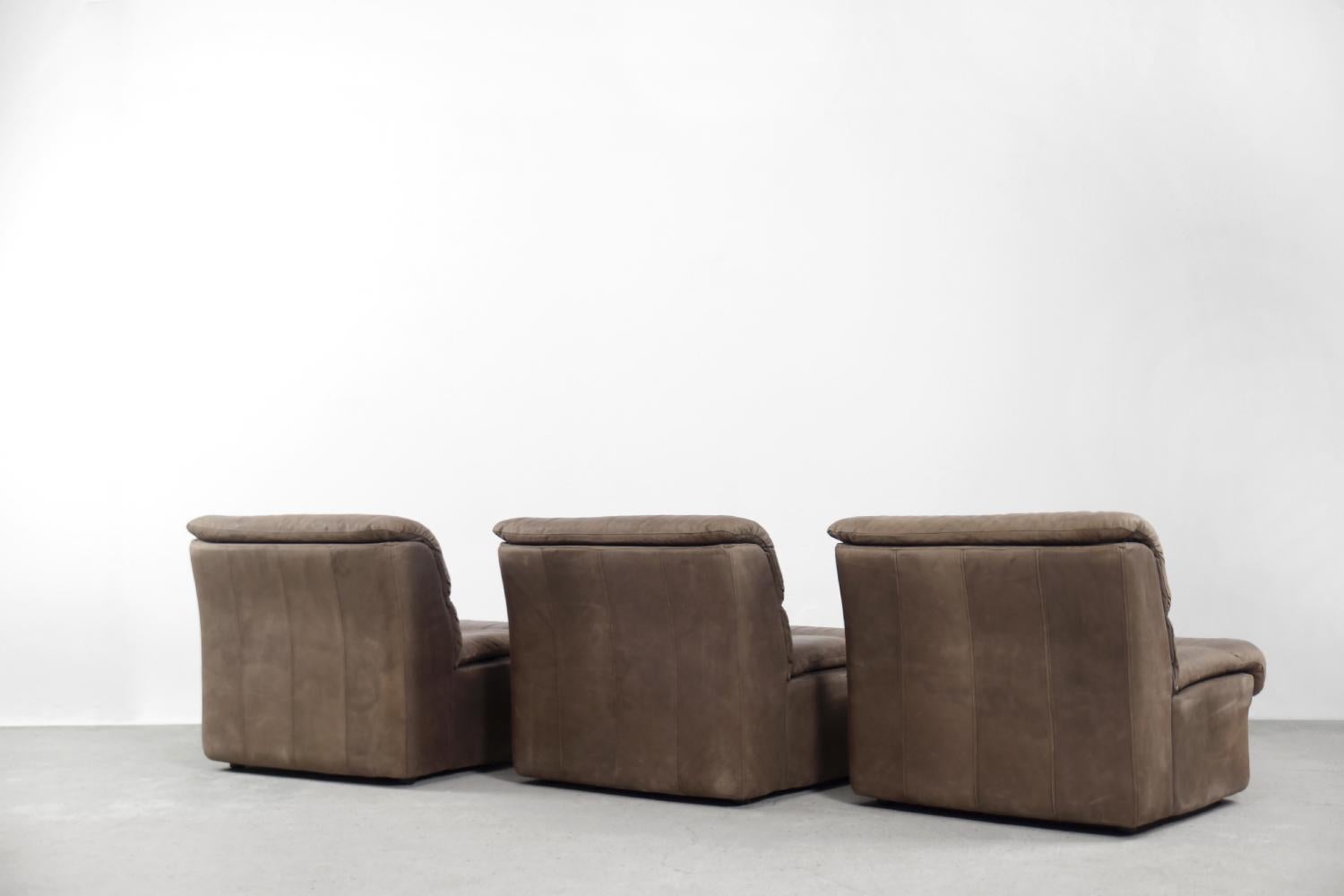 Vintage Brutalist Brown Leather Modular Corner Sofa by  Musterring International 3