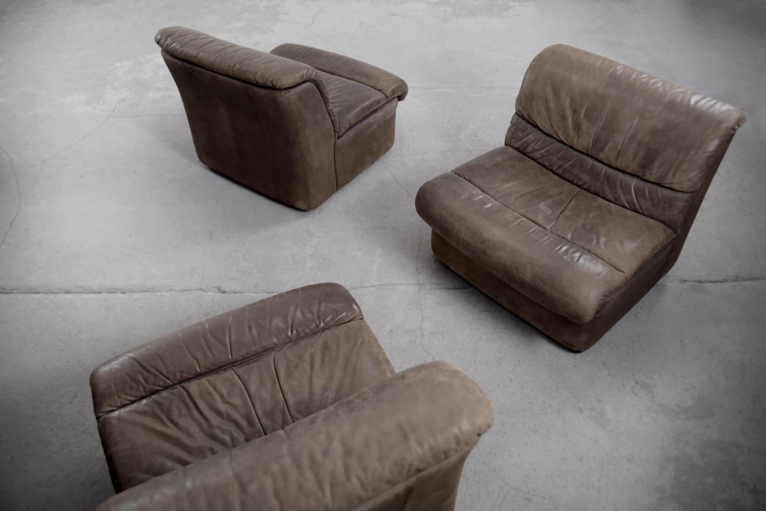 Vintage Brutalist Brown Leather Modular Corner Sofa by  Musterring International 4