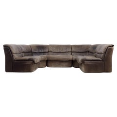 Vintage Brutalist Brown Leather Modular Corner Sofa by  Musterring International
