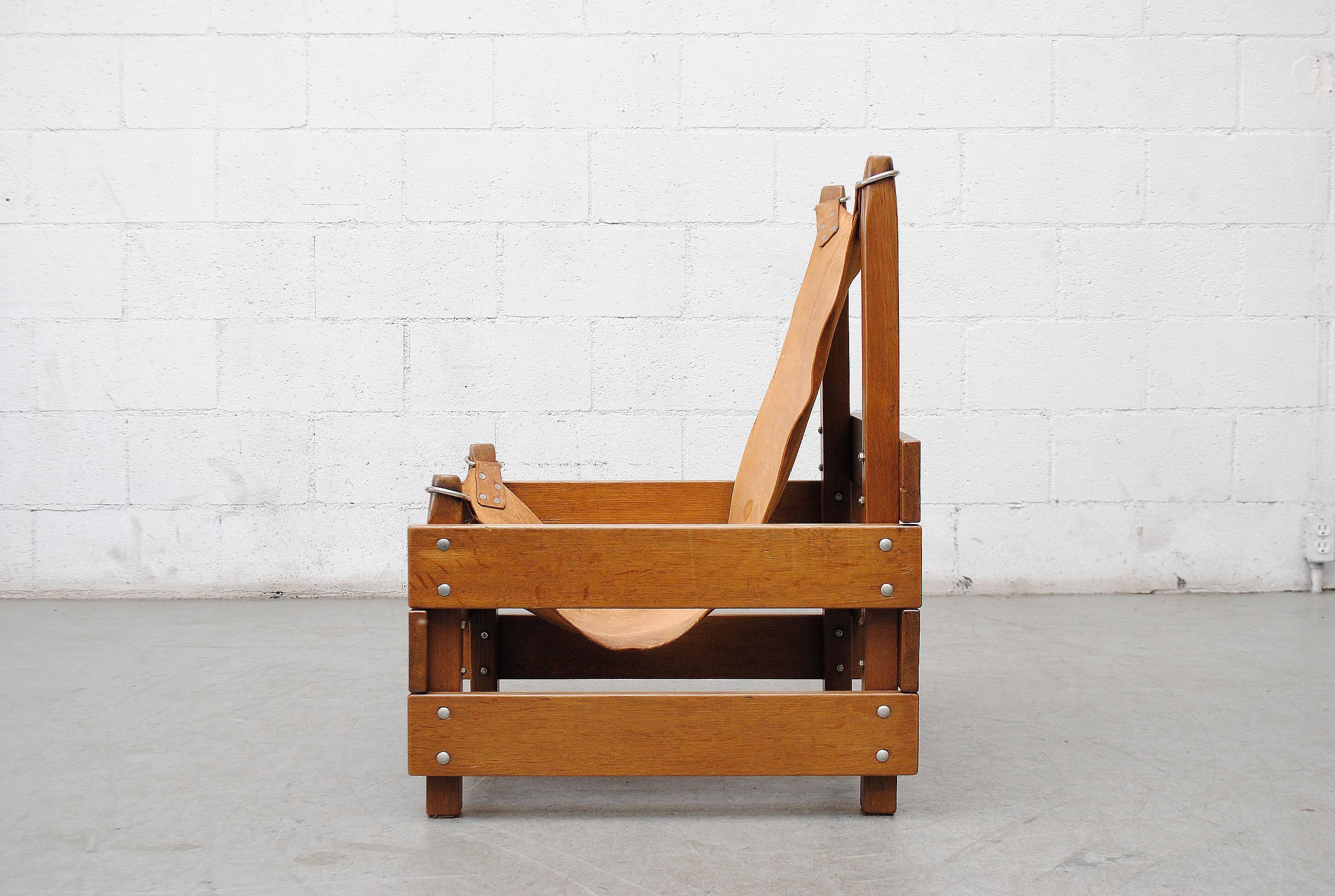 Mid-Century Modern Brutalist Leather Safari Chair
