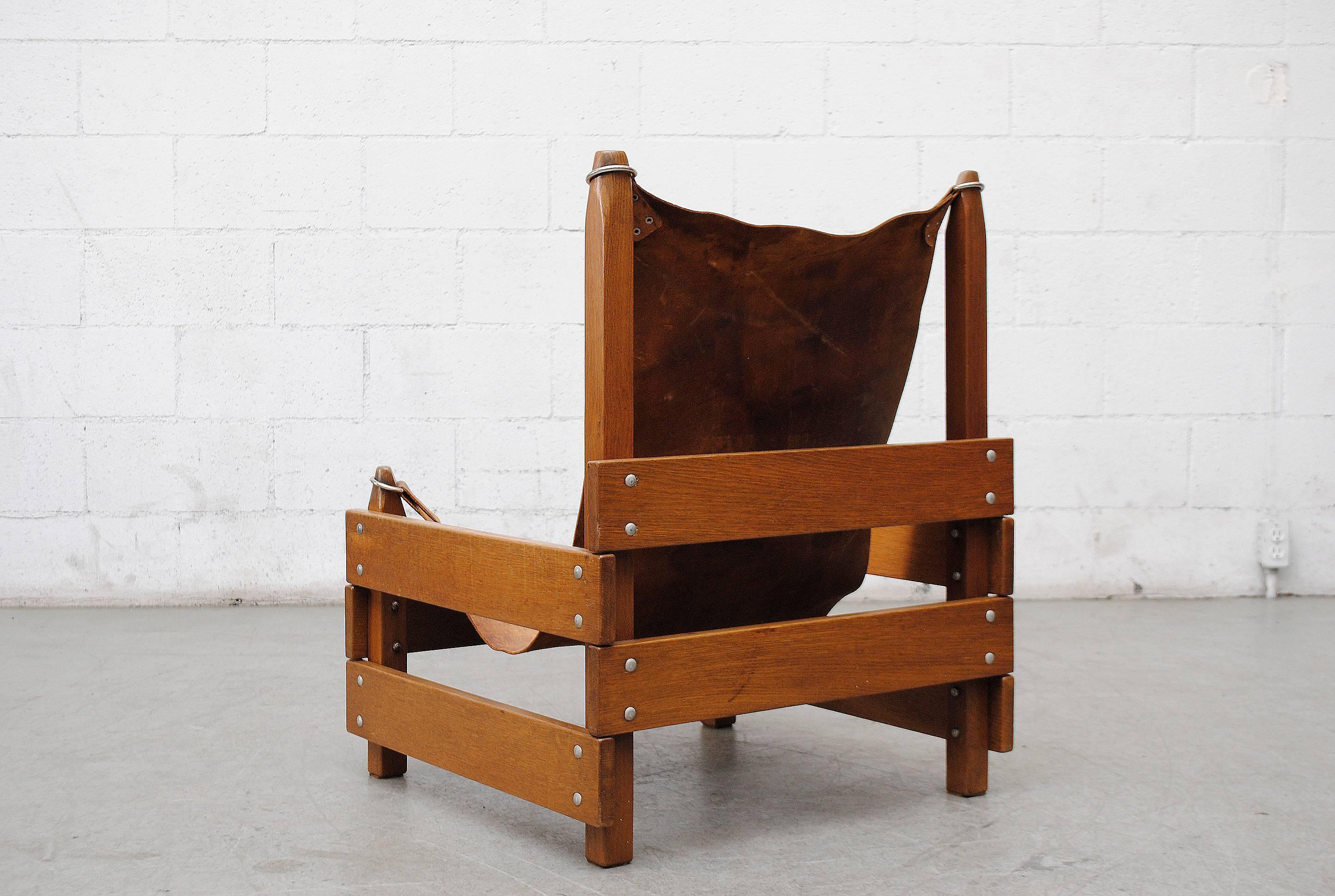 Dutch Brutalist Leather Safari Chair