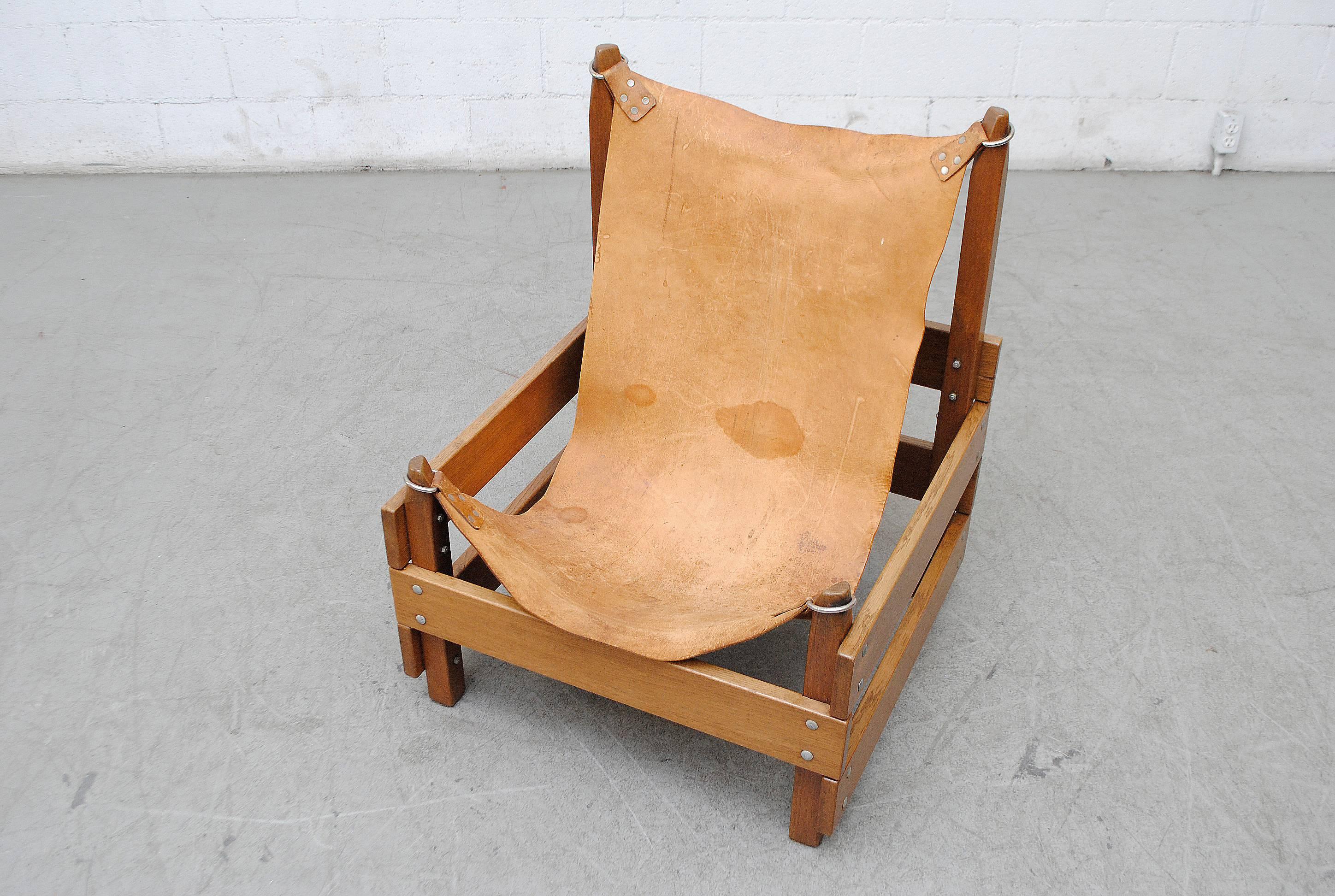 Mid-20th Century Brutalist Leather Safari Chair