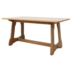 Brutalist Light Oak Dining Table with Trestle Base