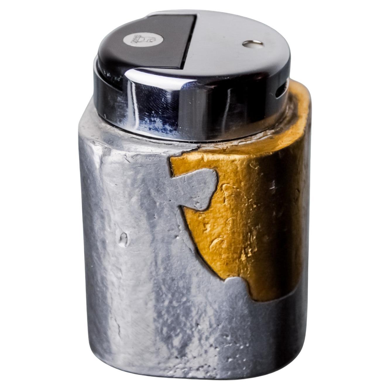 Brutalist lighter by Art3, Brass and aluminum, 1970, Spain For Sale