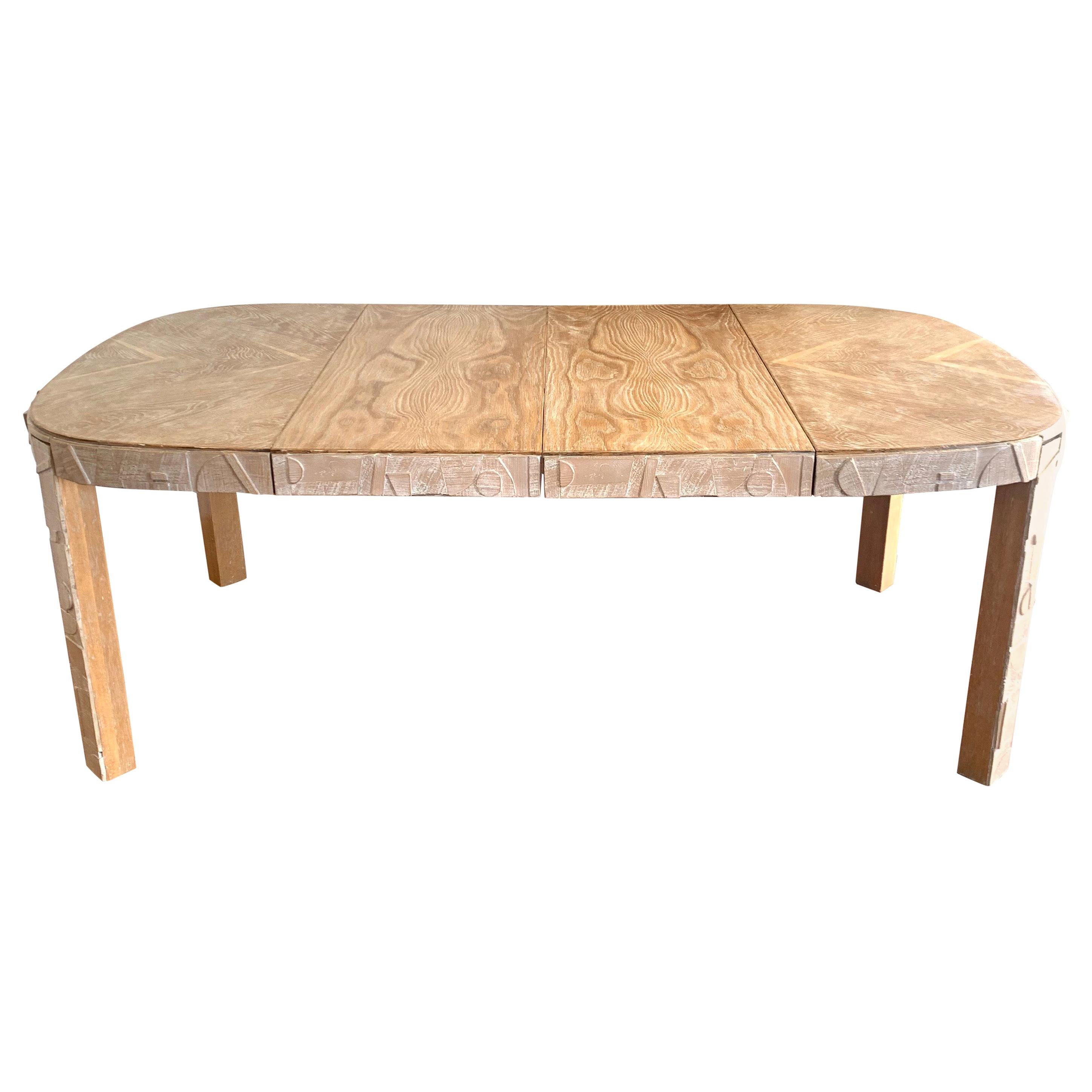 Brutalist Limed and Cerused Oak Dining Table by Lane, 1960s