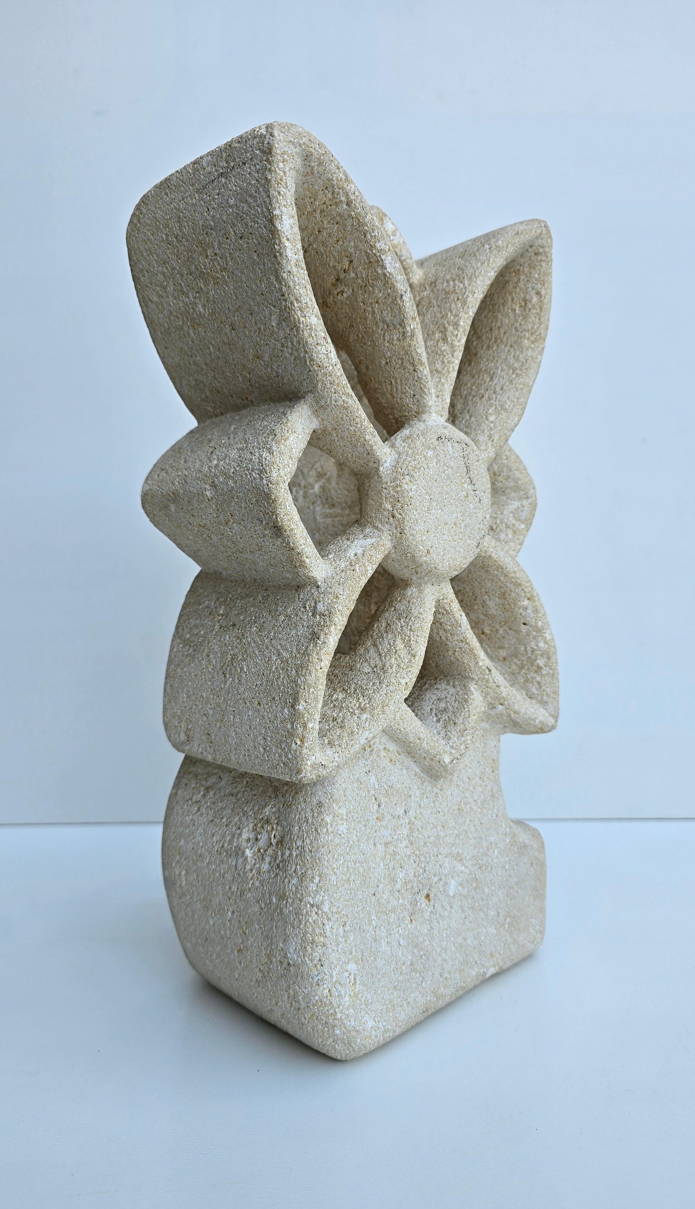 French Brutalist Limestone Flower Lamp, France, 1970s — in the style of Albert Tormos For Sale
